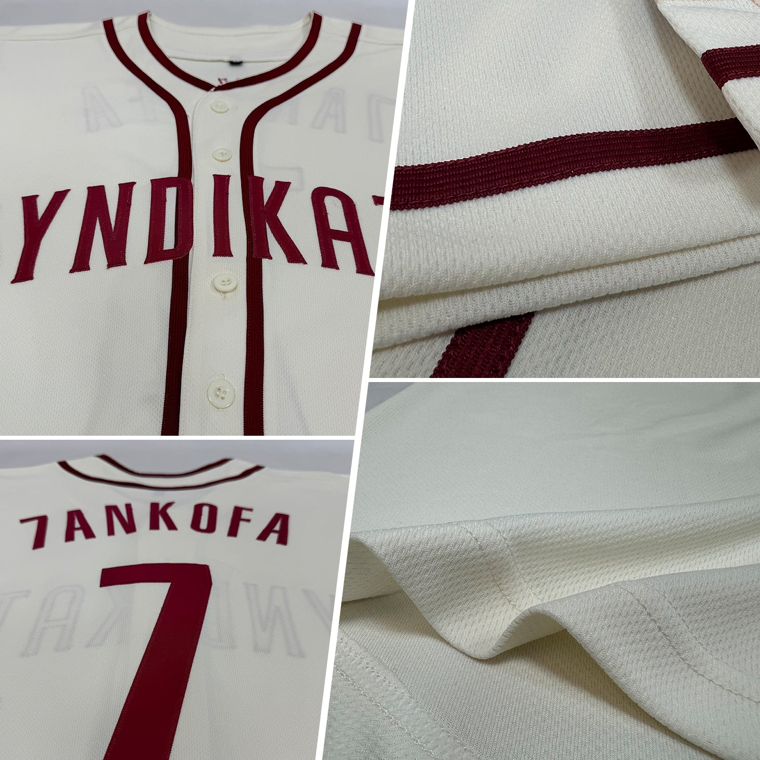 Custom Cream Crimson Authentic Baseball Jersey view 2