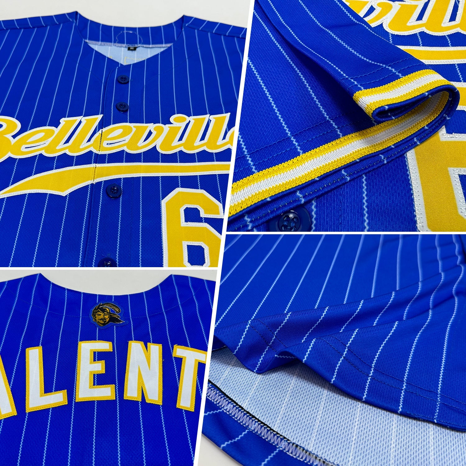 Custom Royal White Pinstripe Gold-White Authentic Baseball Jersey view 2