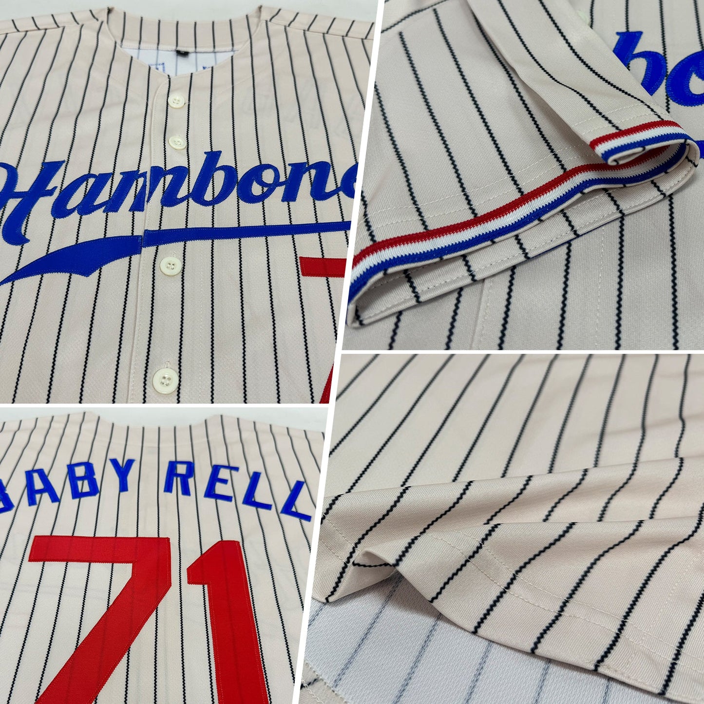 Custom Cream Black Pinstripe Red-Royal Authentic Baseball Jersey view 2