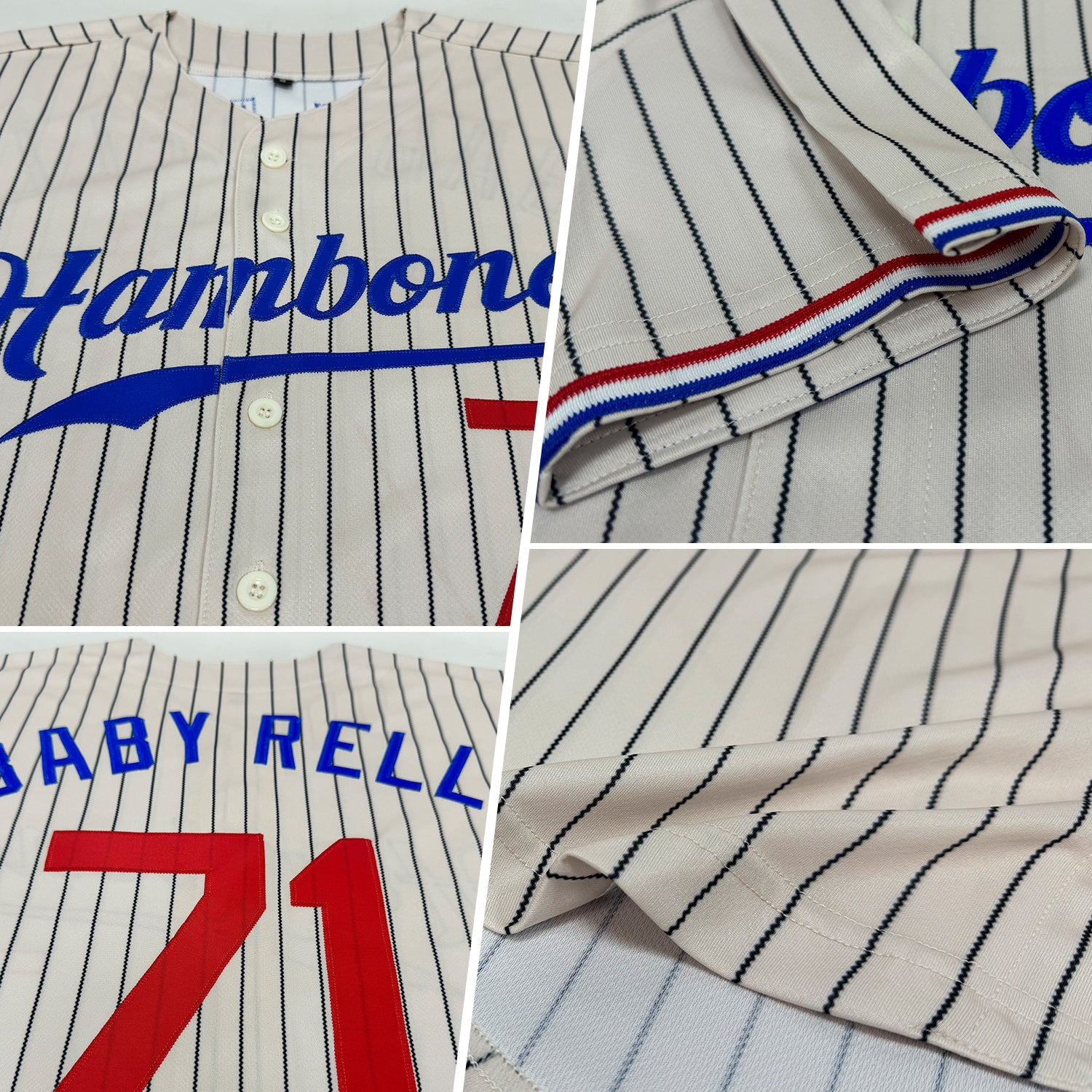 Custom Cream Black Pinstripe Red-Royal Authentic Baseball Jersey view 2