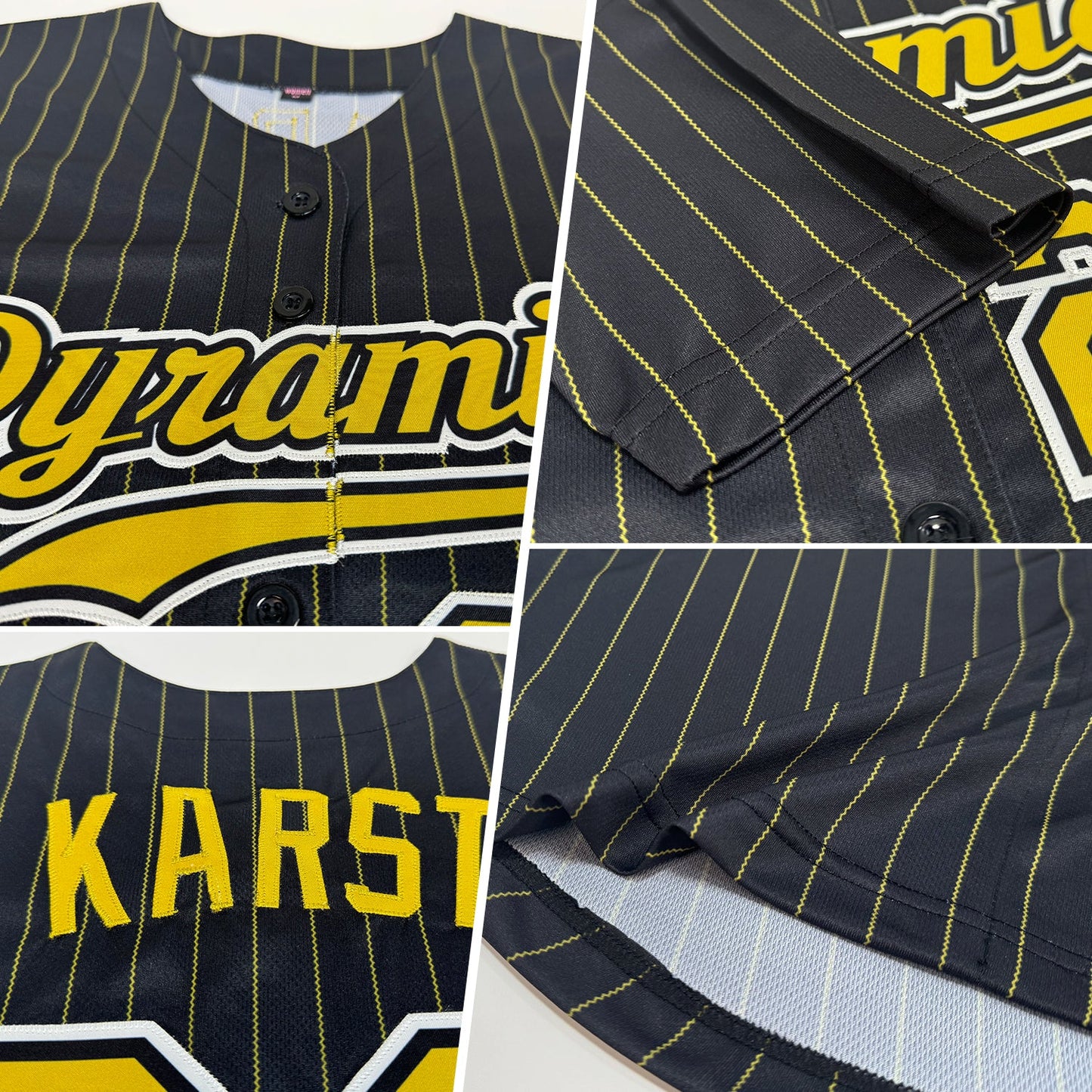 Custom Black Old Gold Pinstripe Old Gold-White Authentic Baseball Jersey view 2
