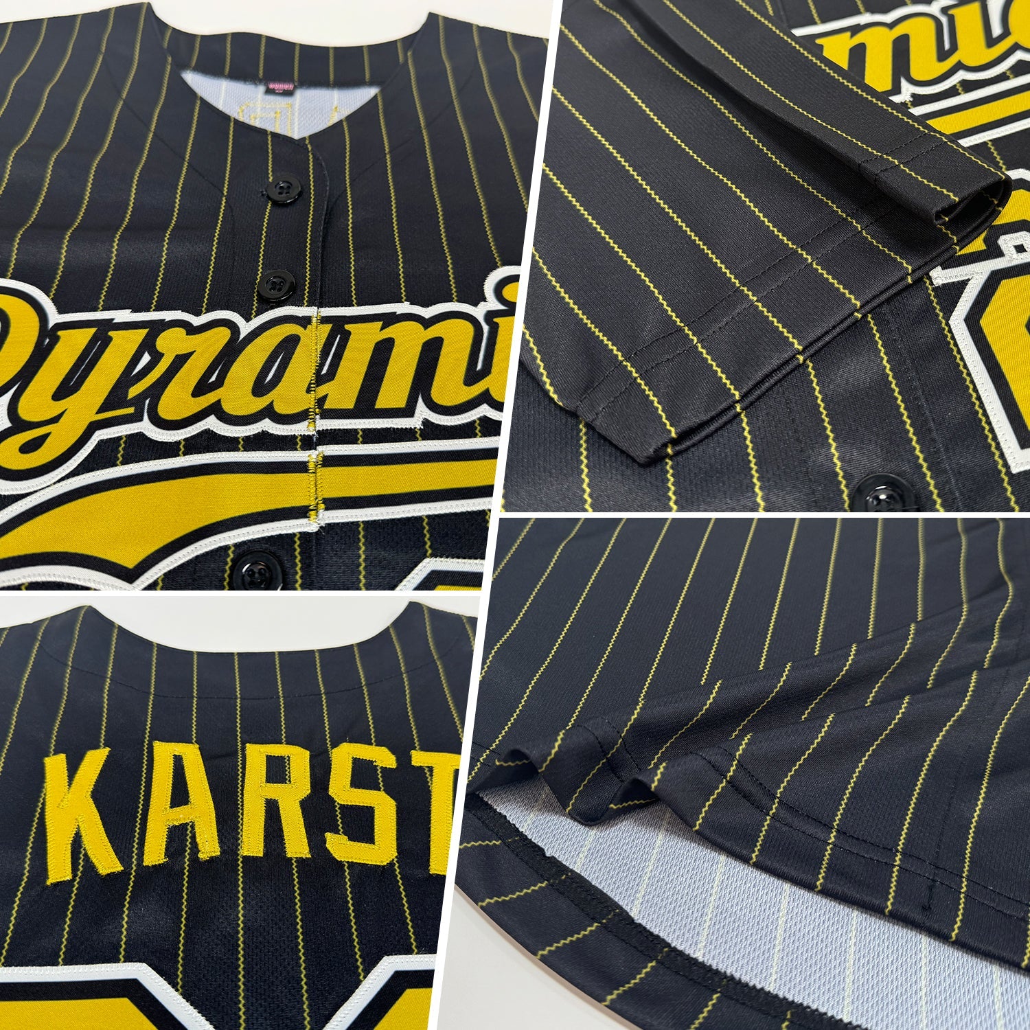 Custom Black Old Gold Pinstripe Old Gold-White Authentic Baseball Jersey view 2
