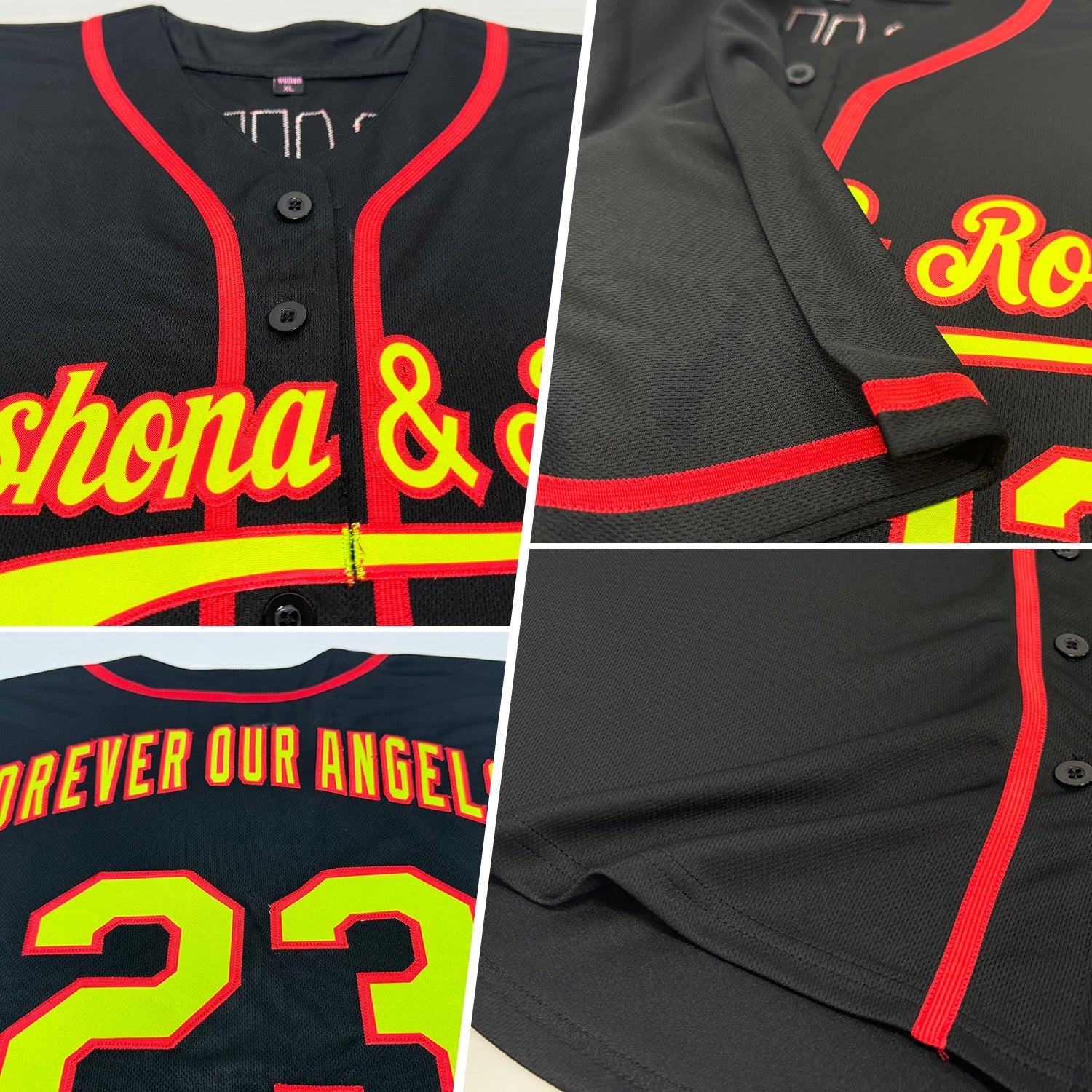 Custom Black Neon Green-Red Authentic Baseball Jersey view 2