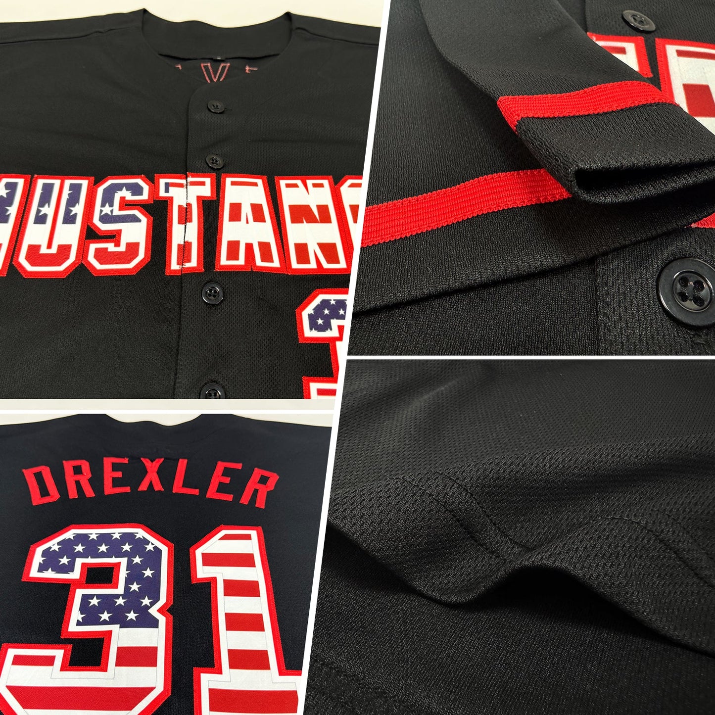 Custom Black USA Flag-Red Authentic Baseball Jersey view 2