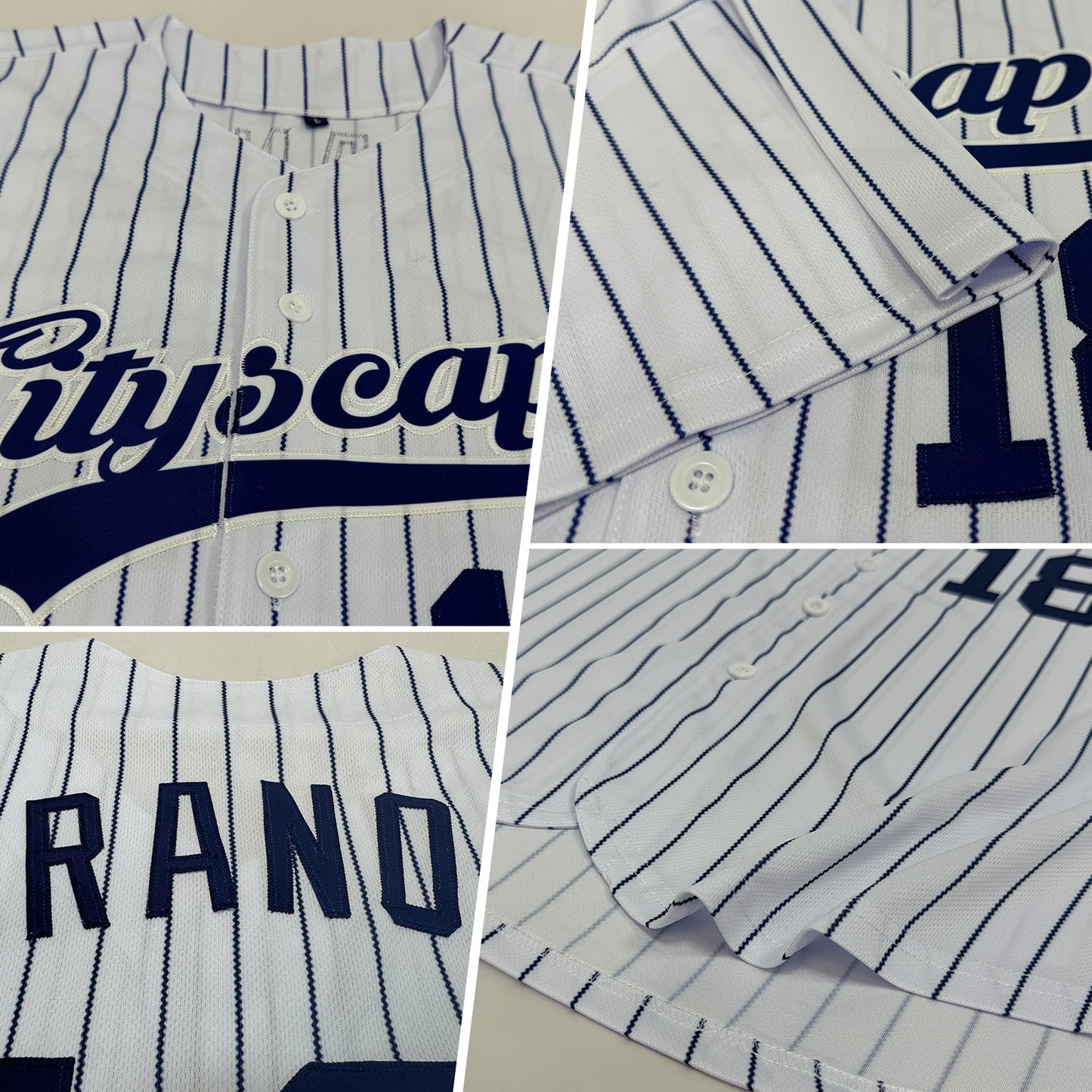 Custom White Navy Pinstripe Navy Authentic Baseball Jersey view 2