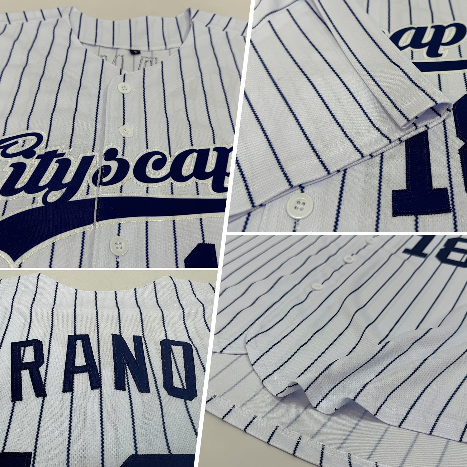 Custom White Navy Pinstripe Navy Authentic Baseball Jersey view 2