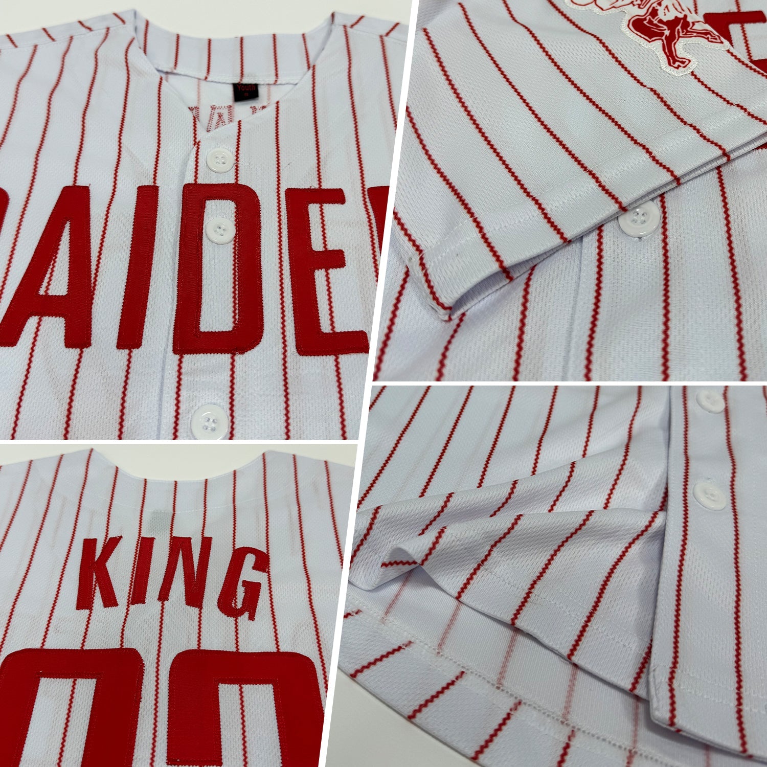 Custom White Red Pinstripe Red Authentic Baseball Jersey view 2