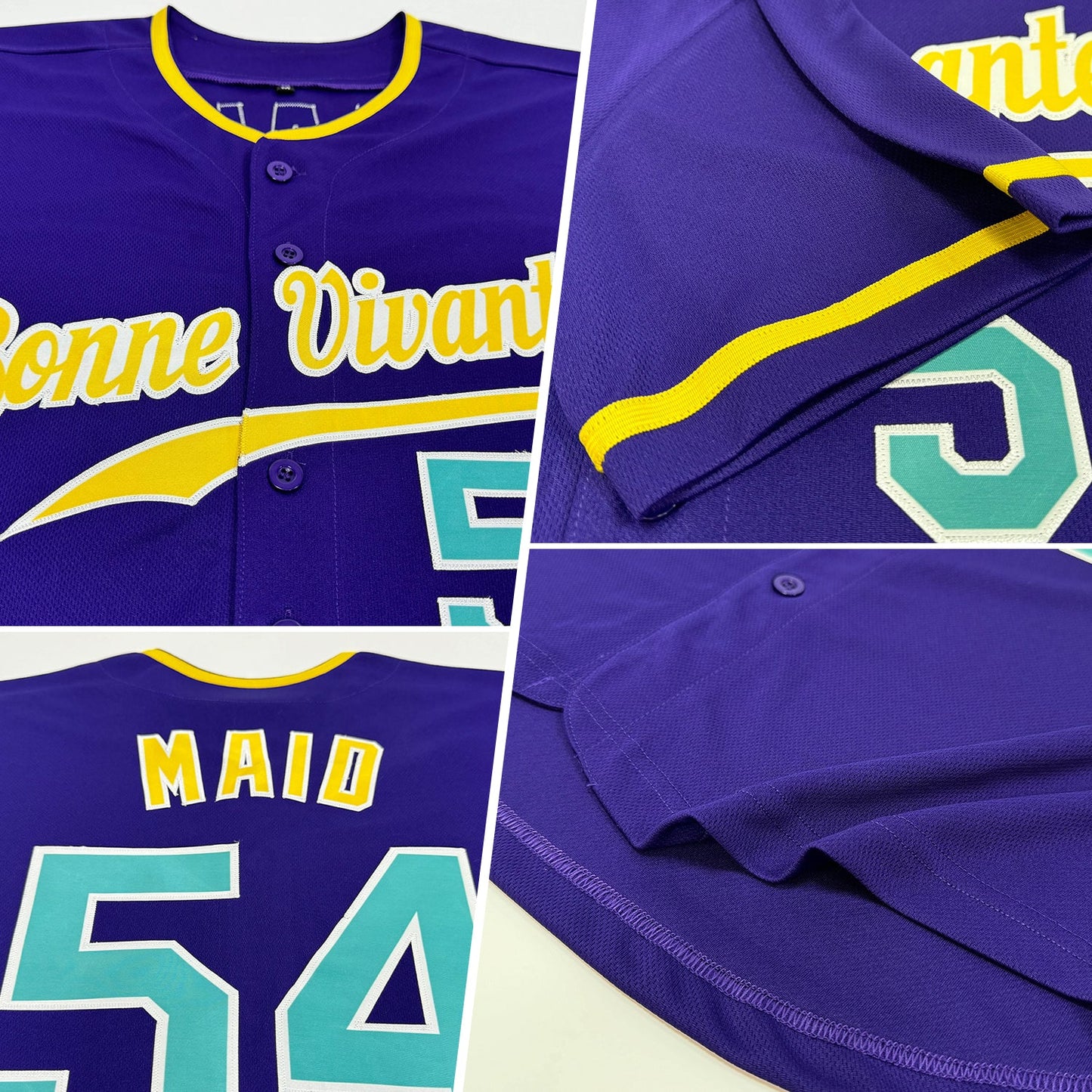 Custom Purple Aqua-Gold Authentic Baseball Jersey view 2
