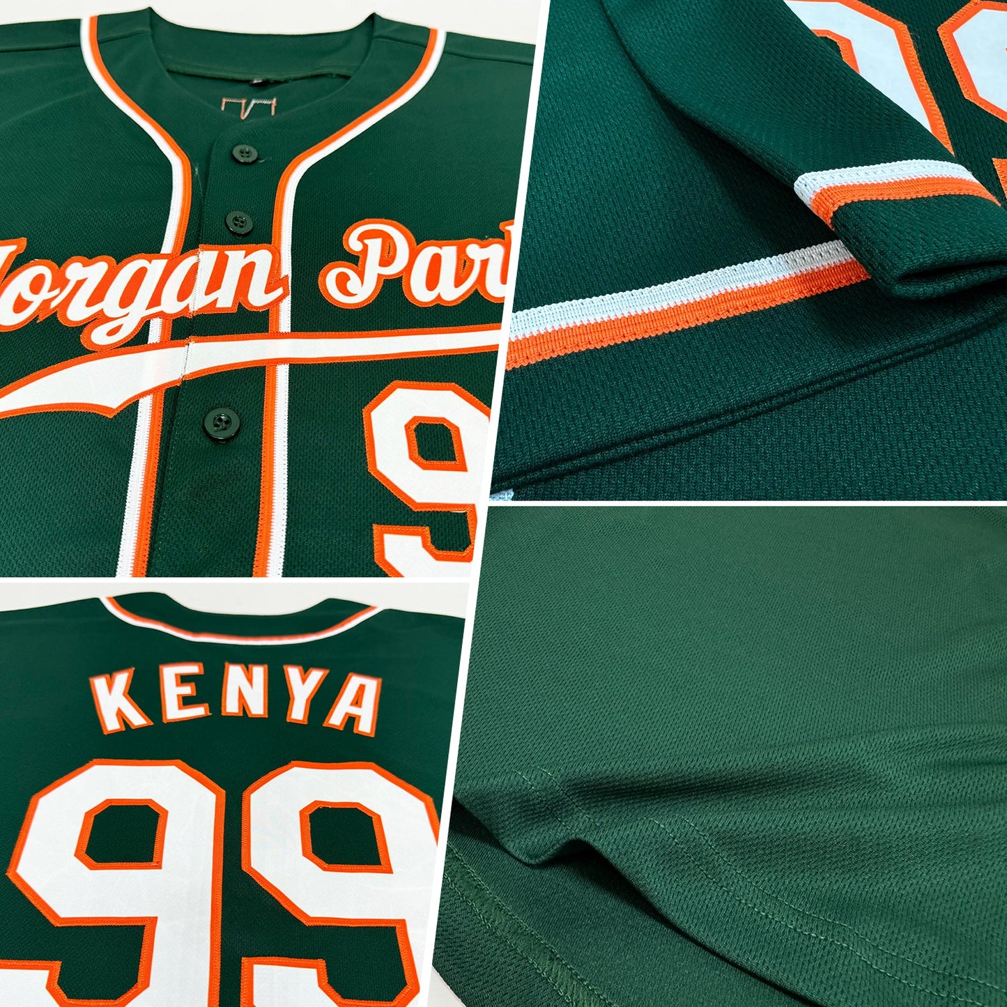 Custom Green White-Orange Authentic Baseball Jersey view 2