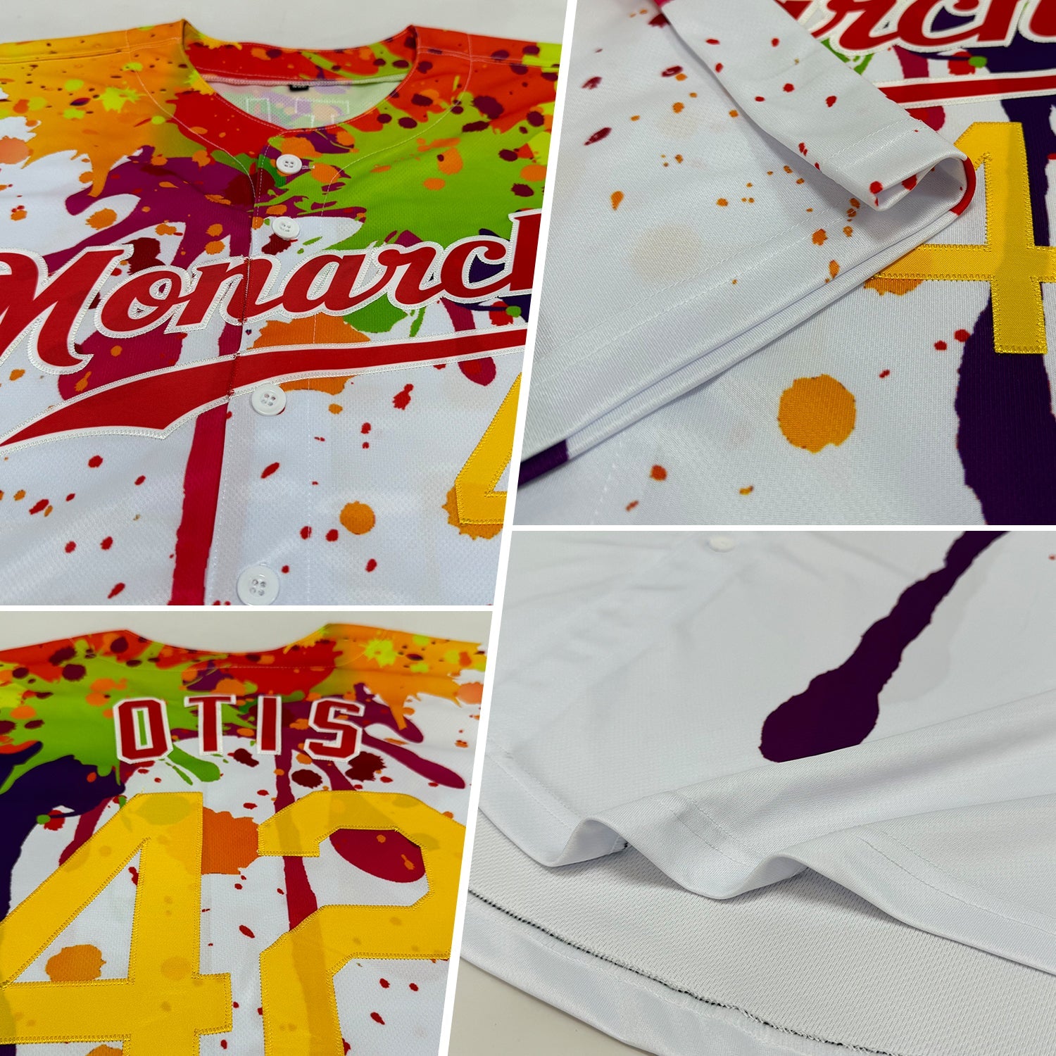 Custom 3D Pattern Design Colorful Bright Ink Splashes Authentic Baseball Jersey view 2