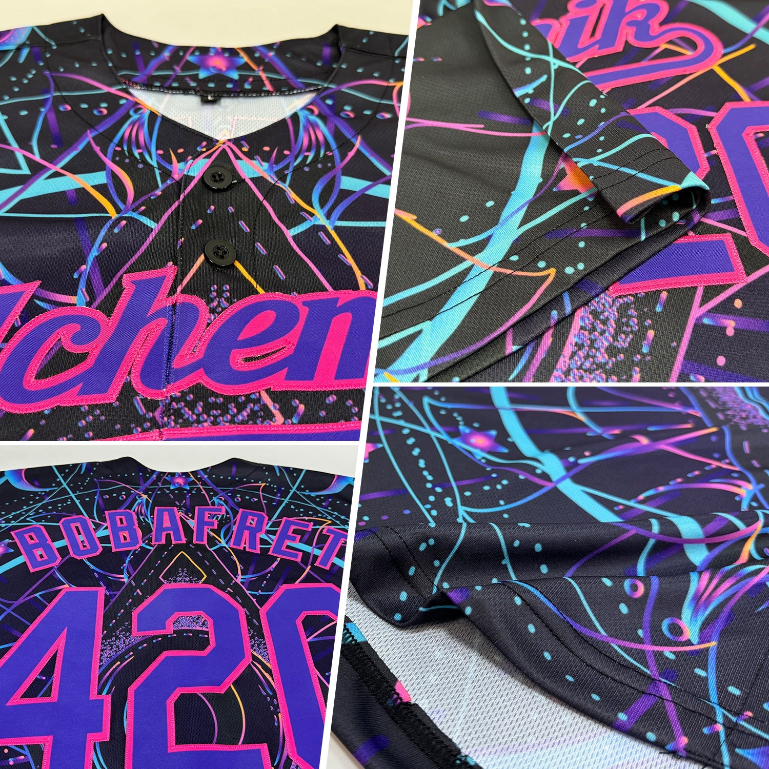 Custom 3D Pattern Design Magic Mushrooms Over Sacred Geometry Psychedelic Hallucination Authentic Baseball Jersey view 2