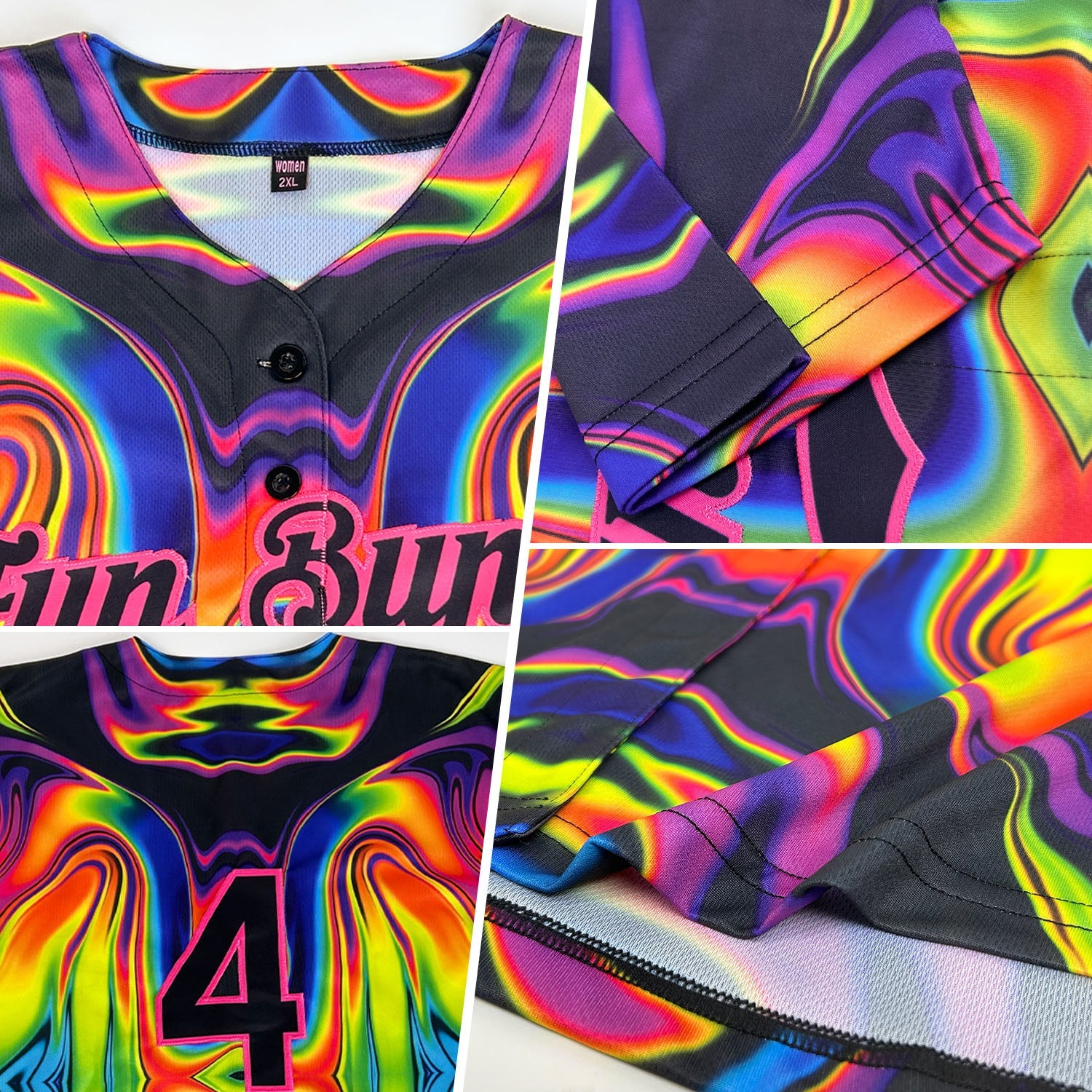 Custom 3D Pattern Design Abstract Iridescent Psychedelic Swirl Fluid Art Authentic Baseball Jersey view 2