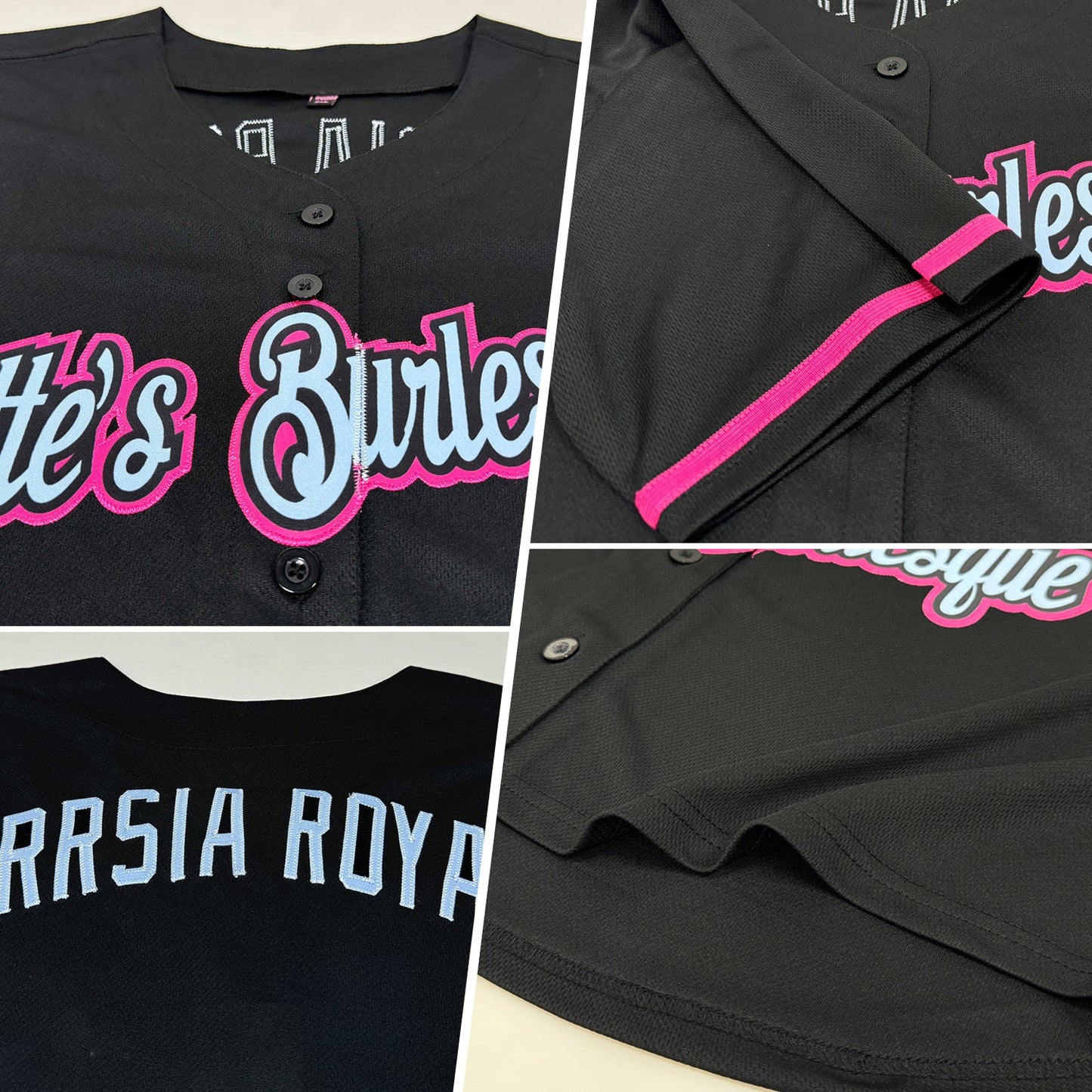Custom Women's Black Pink-Light Blue V-Neck Cropped Baseball Jersey view 2