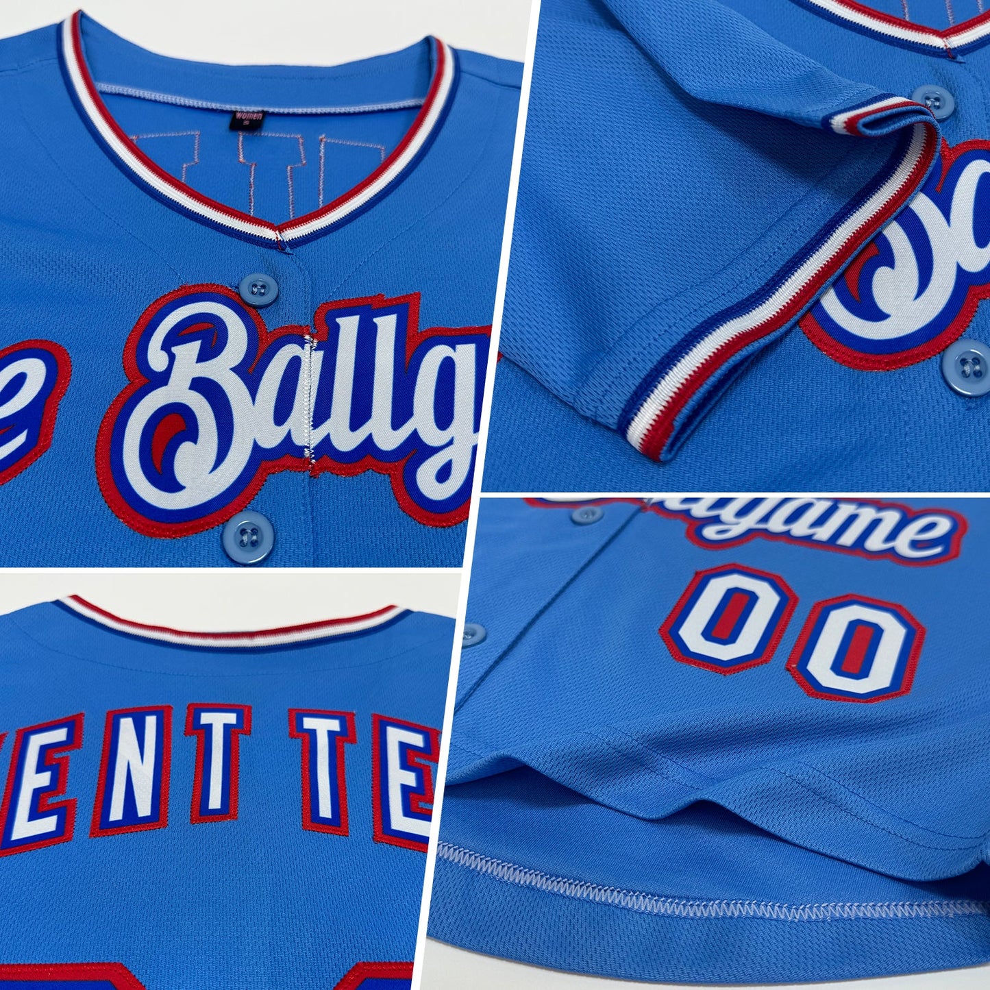 Custom Women's Light Blue White Royal-Red V-Neck Cropped Baseball Jersey view 2