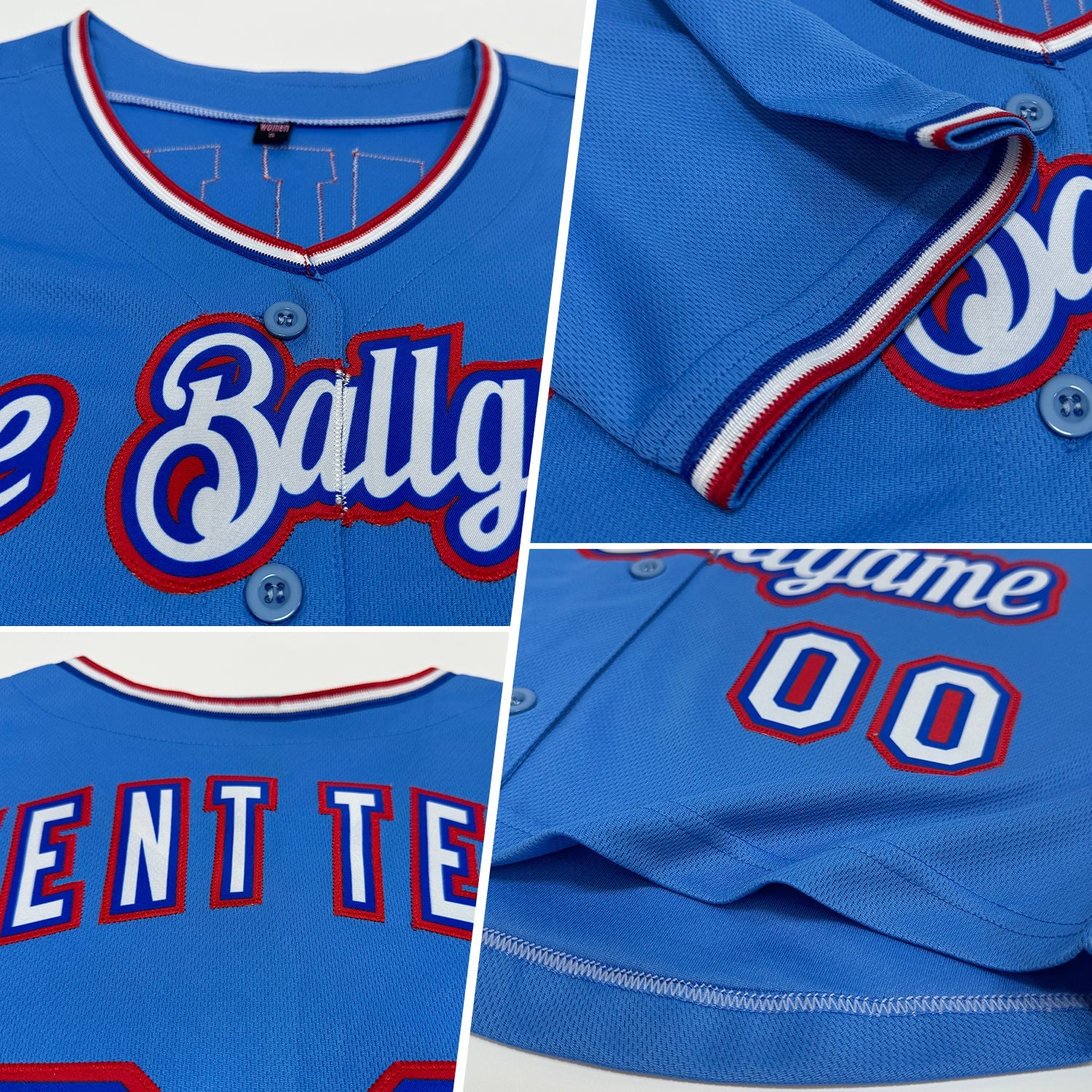 Custom Women's Light Blue White Royal-Red V-Neck Cropped Baseball Jersey view 2
