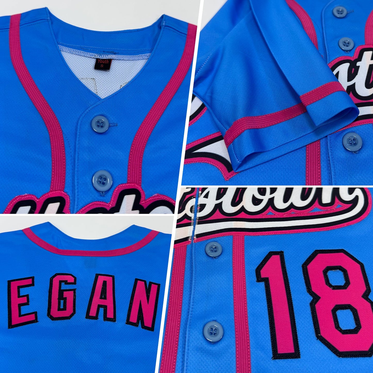Custom Sky Blue Pink-Black Authentic Baseball Jersey view 2
