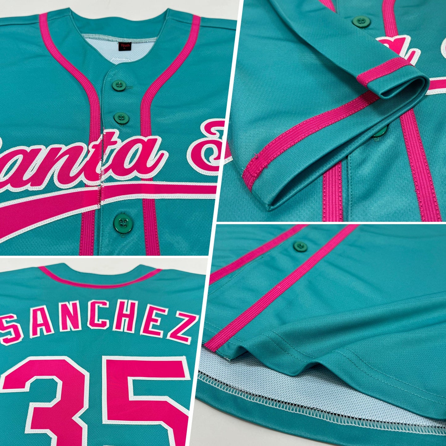 Custom Aqua Pink-White Authentic Baseball Jersey view 2