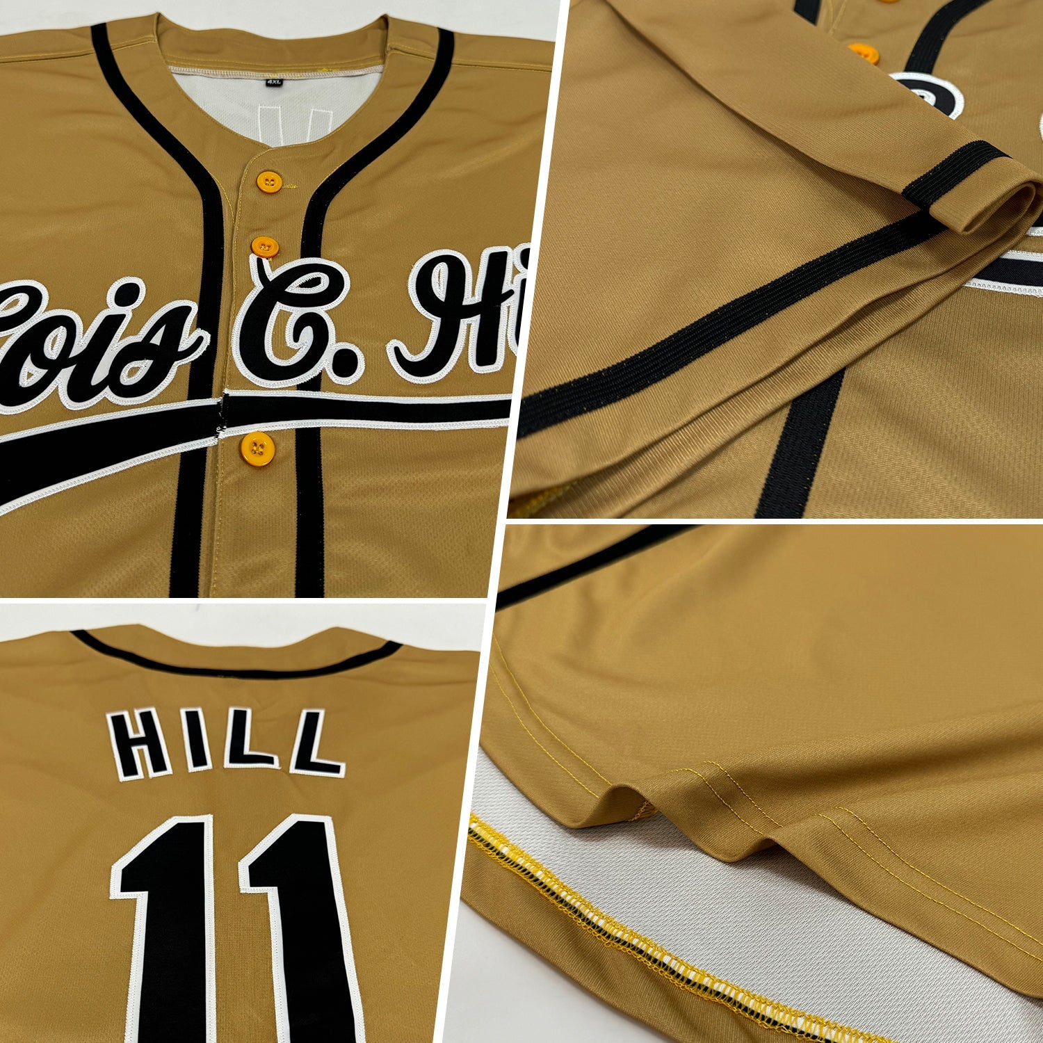 Custom Old Gold Black-White Authentic Baseball Jersey view 2