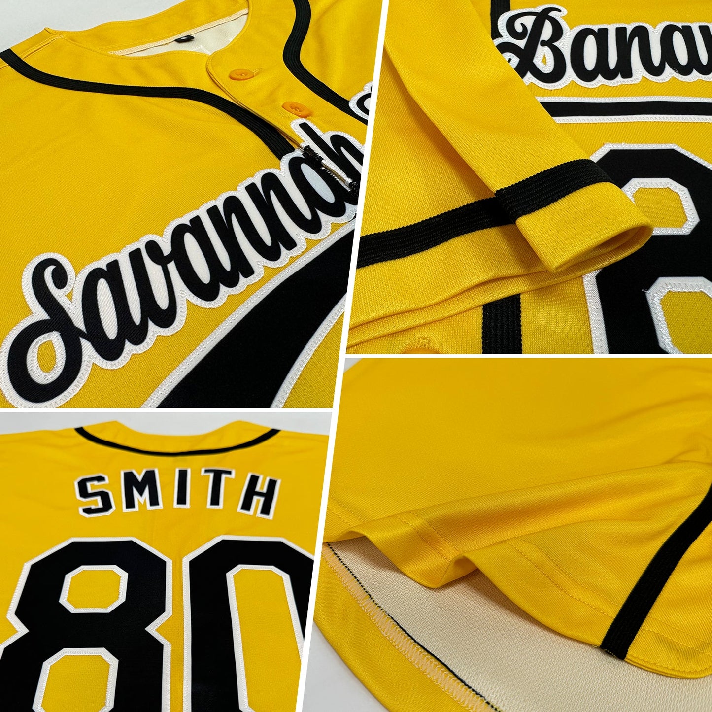 Custom Yellow Black-White Authentic Baseball Jersey view 2