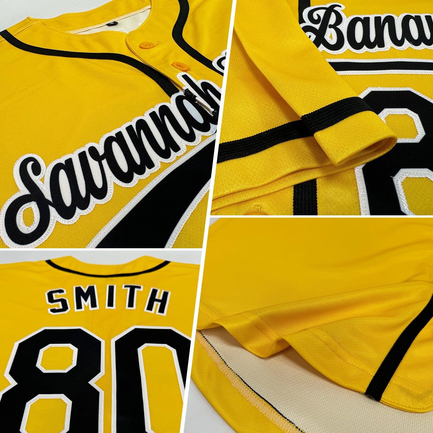 Custom Yellow Black-White Authentic Baseball Jersey view 2