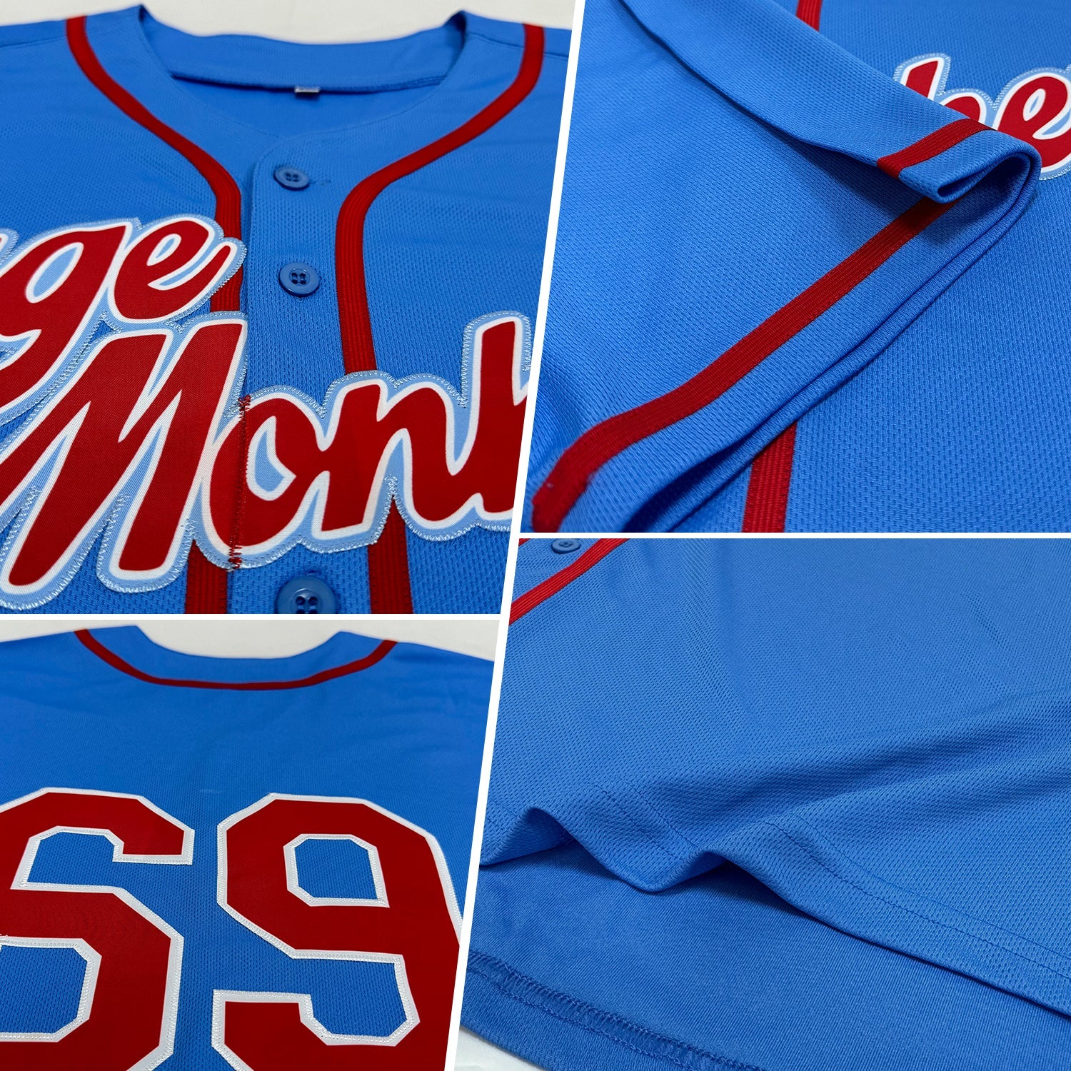 Custom Powder Blue Red-White Authentic Baseball Jersey view 2