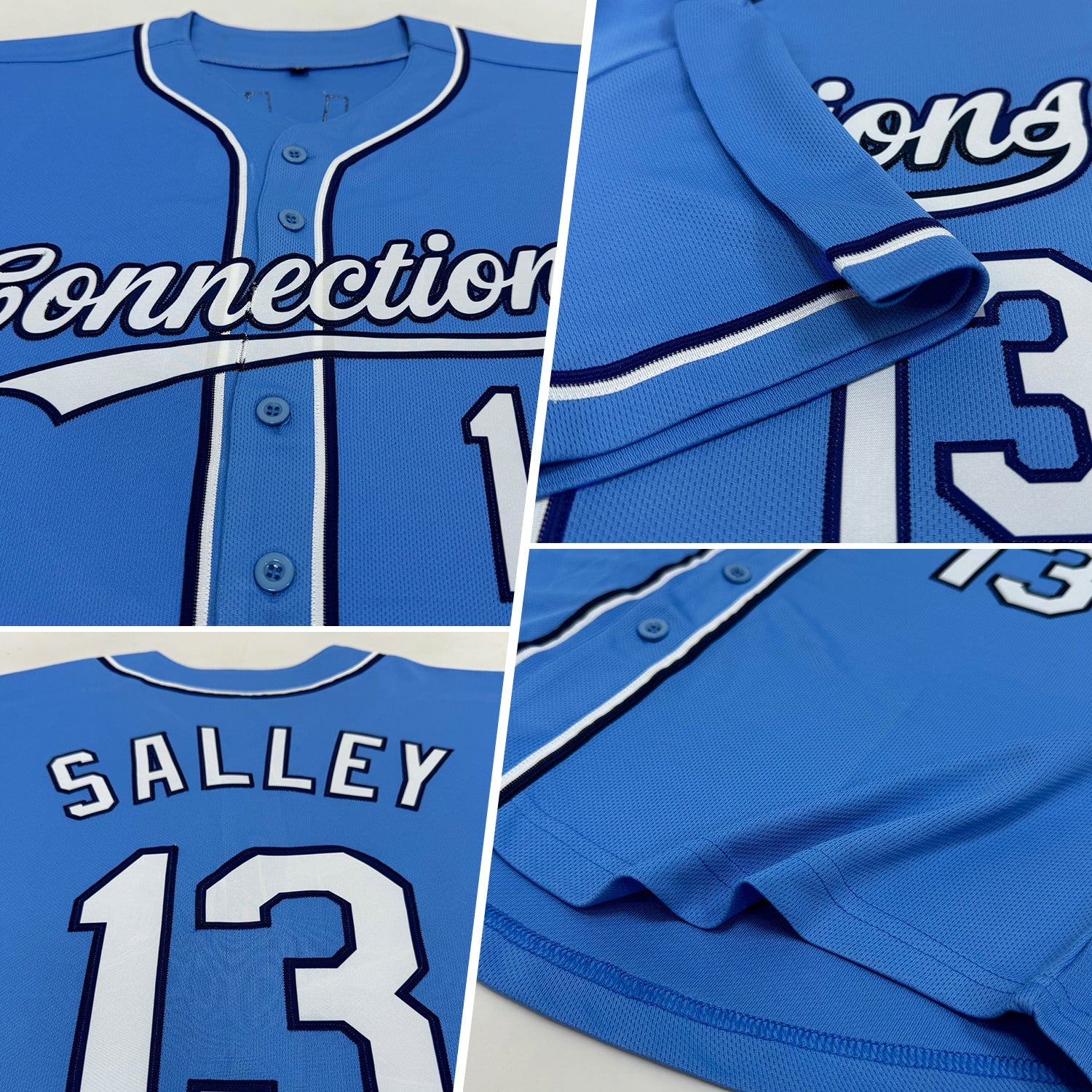 Custom Powder Blue White-Navy Authentic Baseball Jersey view 2