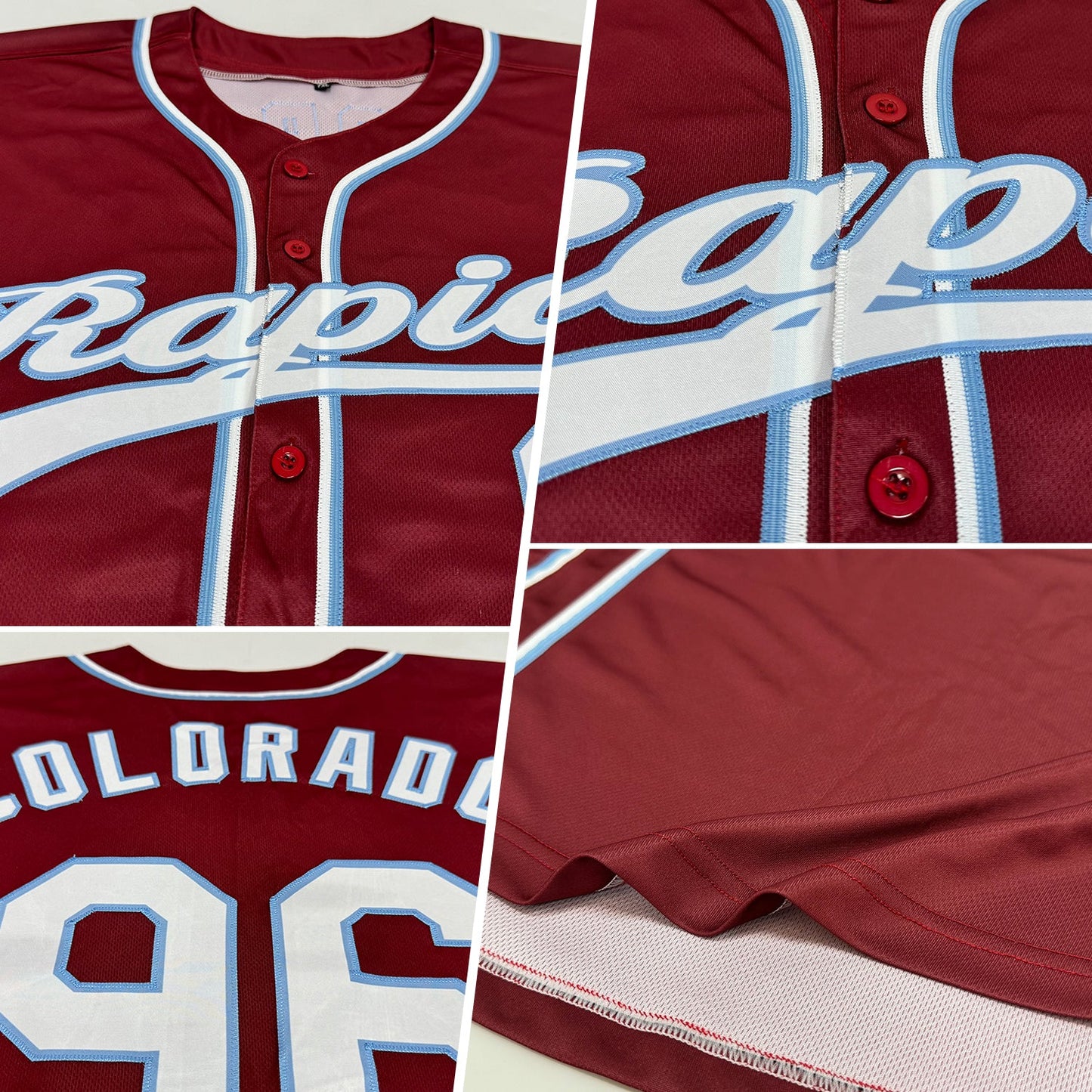 Custom Burgundy White-Light Blue Authentic Baseball Jersey view 2