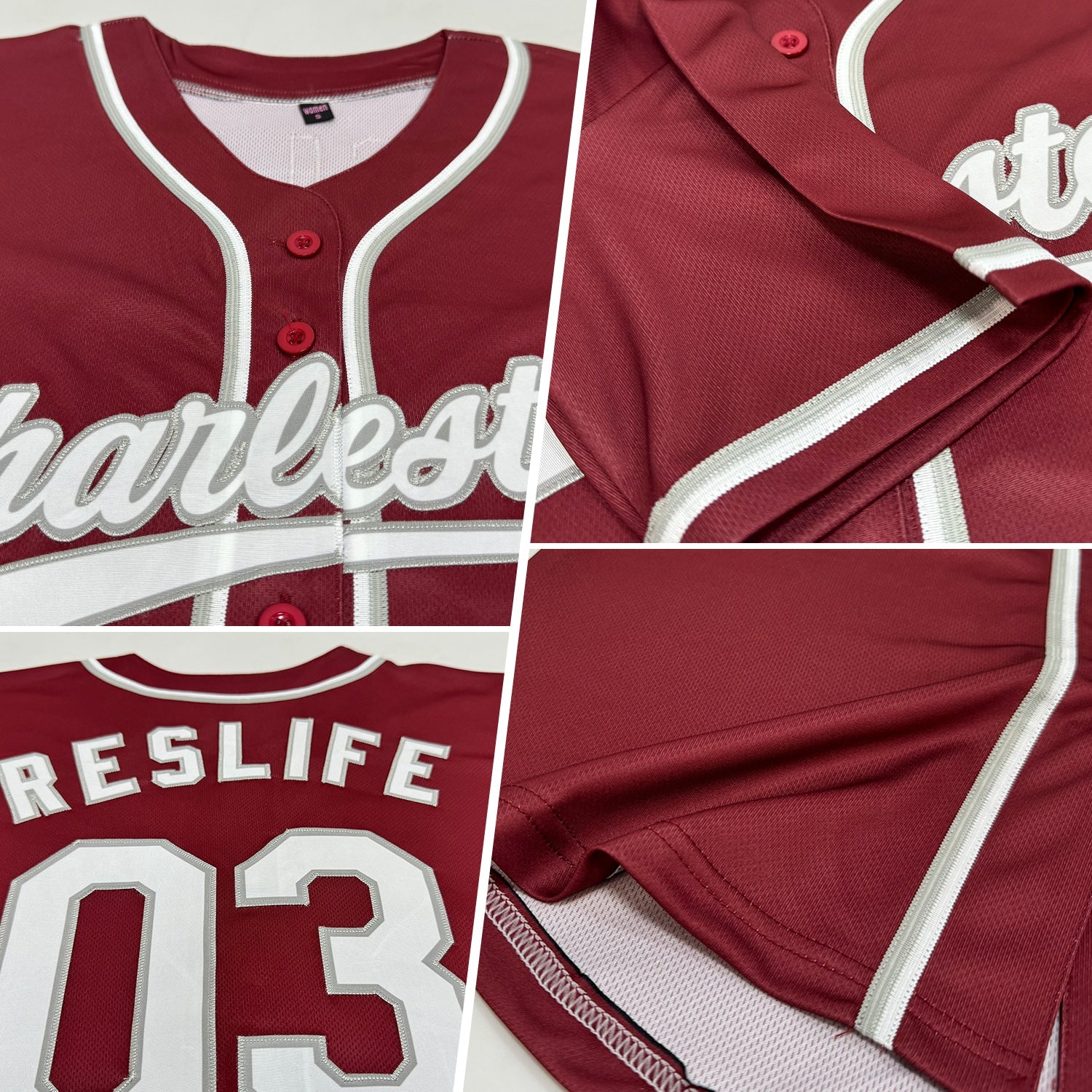 Custom Burgundy White-Gray Authentic Baseball Jersey view 2