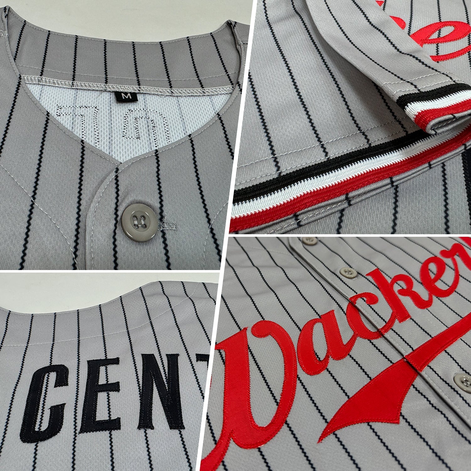 Custom Gray Black Pinstripe Red-White Authentic Baseball Jersey view 2