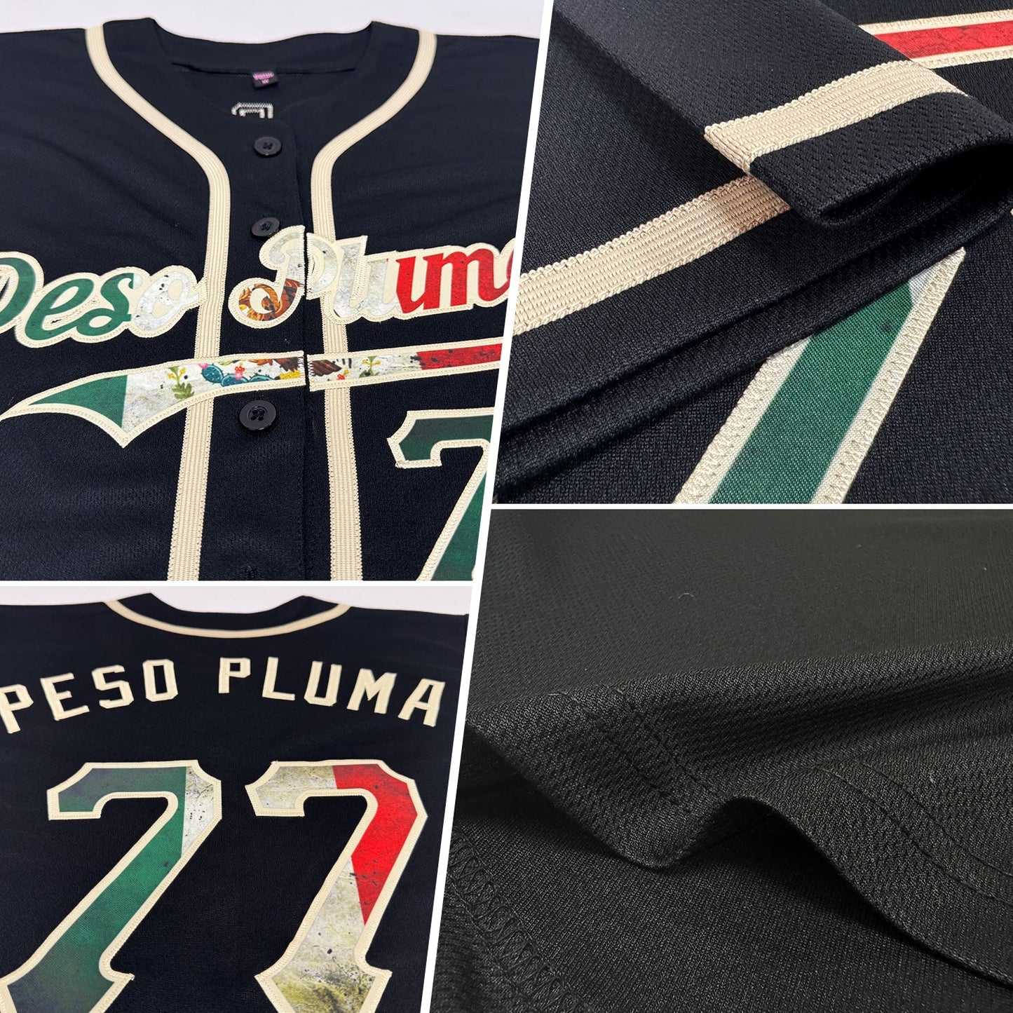 Custom Black Vintage Mexican Flag-City Cream Authentic Baseball Jersey view 2