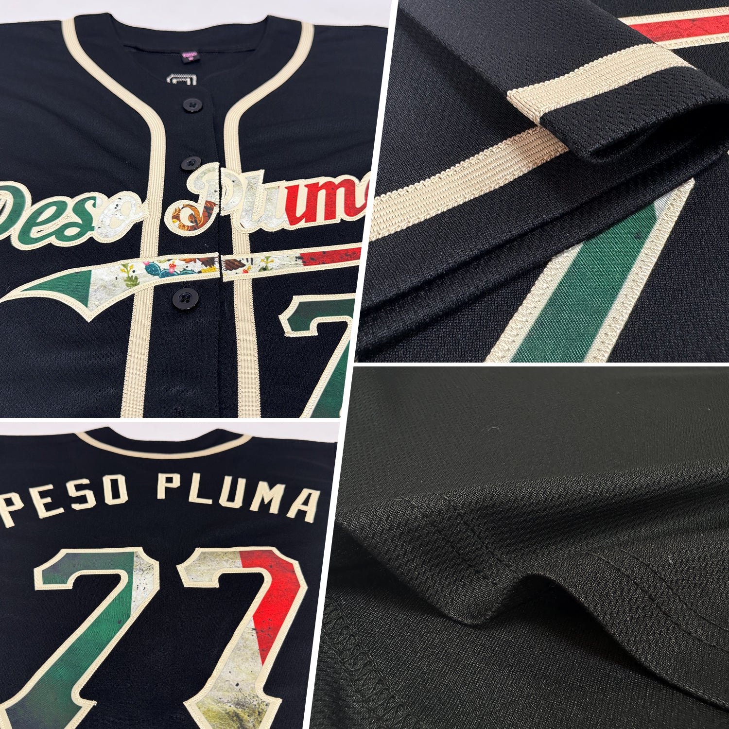 Custom Black Vintage Mexican Flag-City Cream Authentic Baseball Jersey view 2