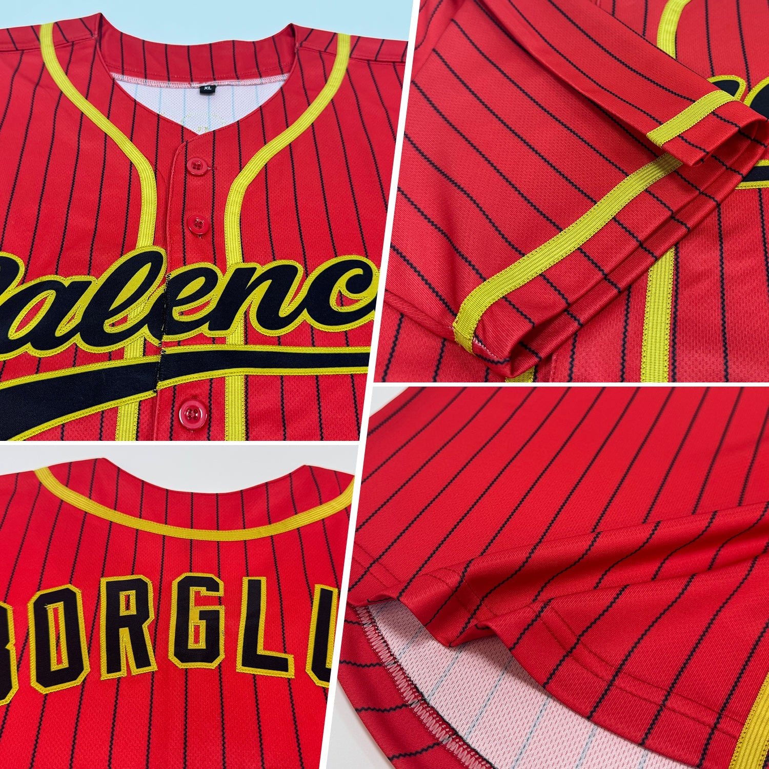 Custom Red Black Pinstripe Old Gold Authentic Baseball Jersey view 2