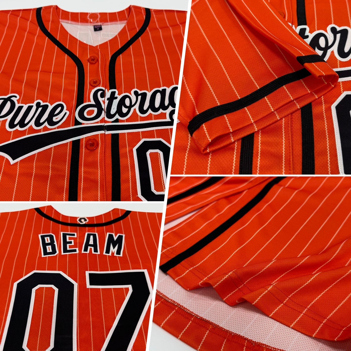 Custom Orange White Pinstripe Black Authentic Baseball Jersey view 2
