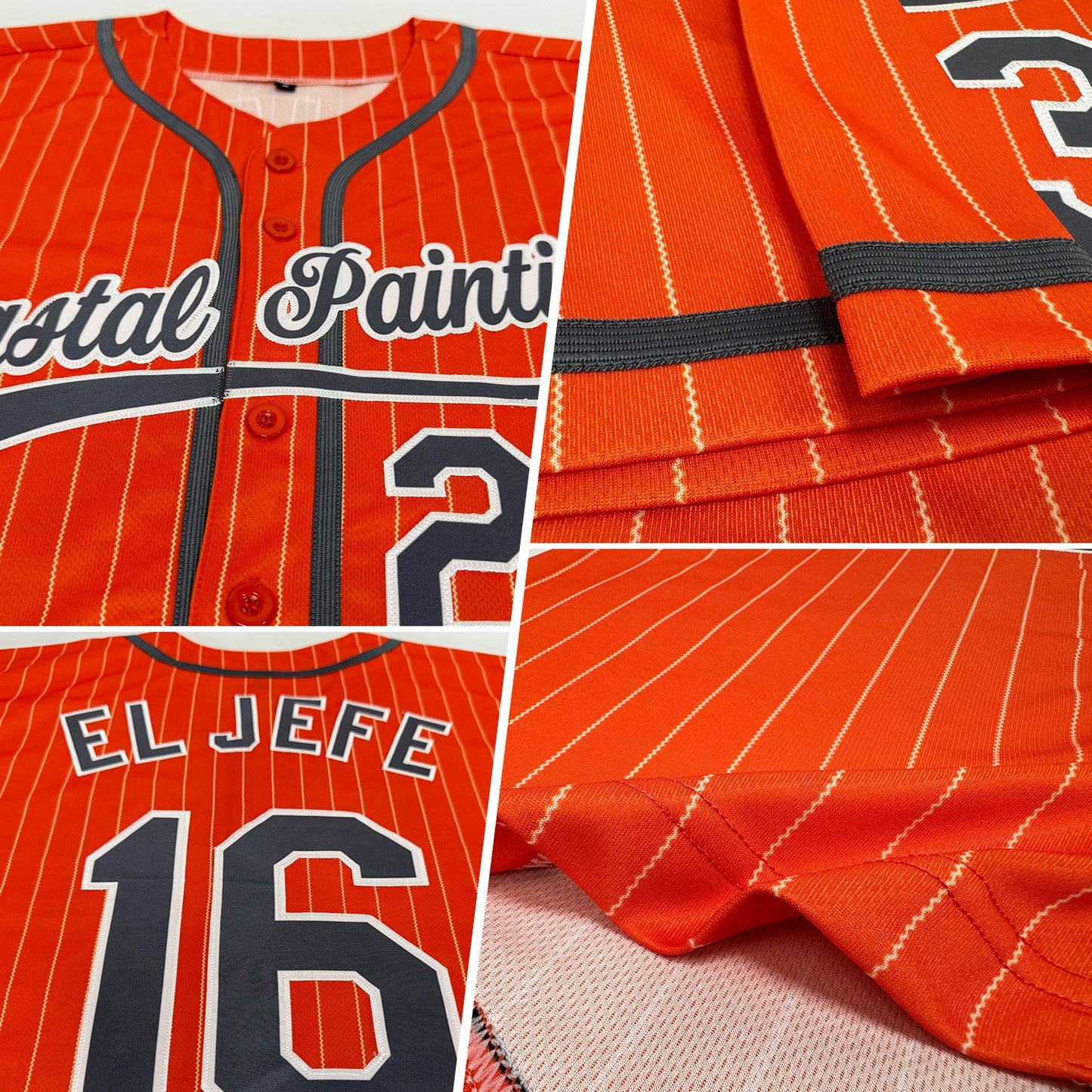Custom Orange White Pinstripe Steel Gray Authentic Baseball Jersey view 2