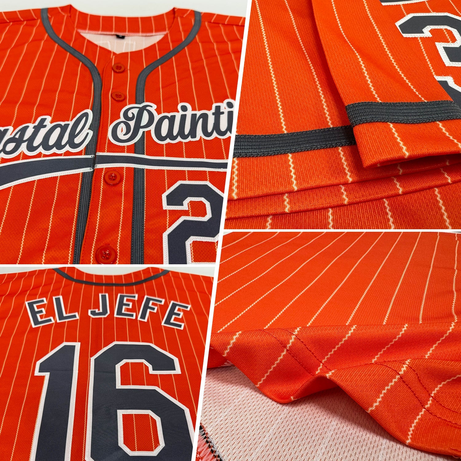 Custom Orange White Pinstripe Steel Gray Authentic Baseball Jersey view 2