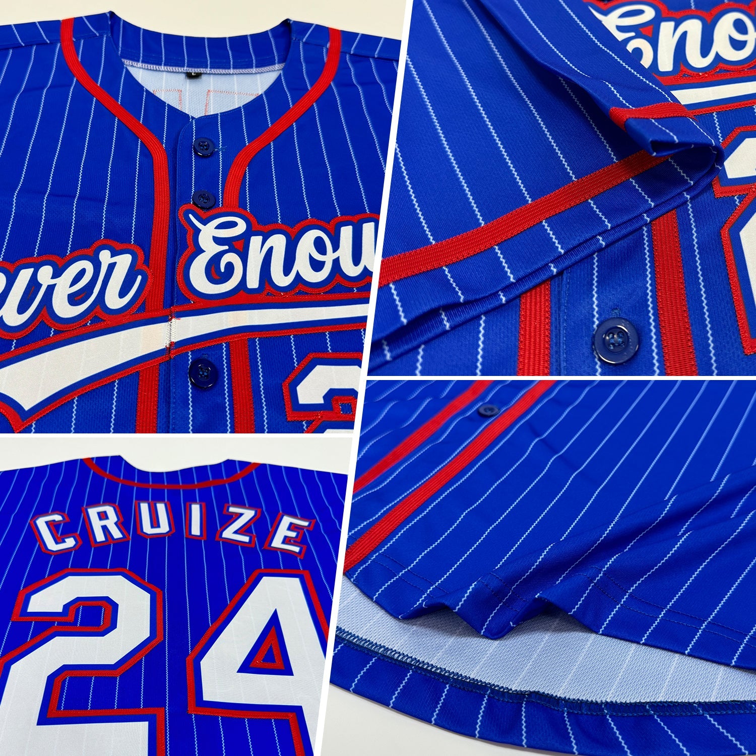 Custom Royal White Pinstripe Red Authentic Baseball Jersey view 2