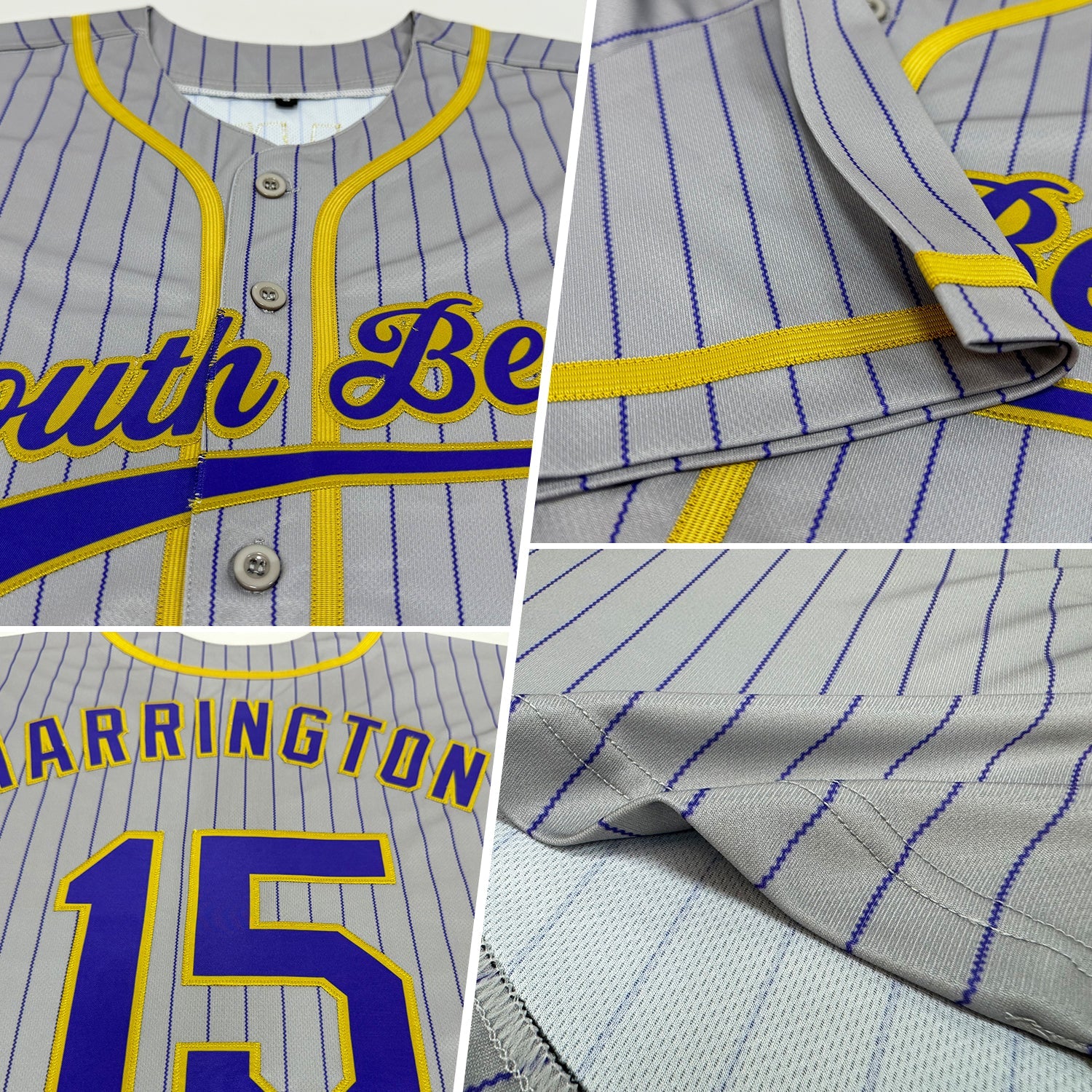 Custom Gray Purple Pinstripe Old Gold Authentic Baseball Jersey view 2