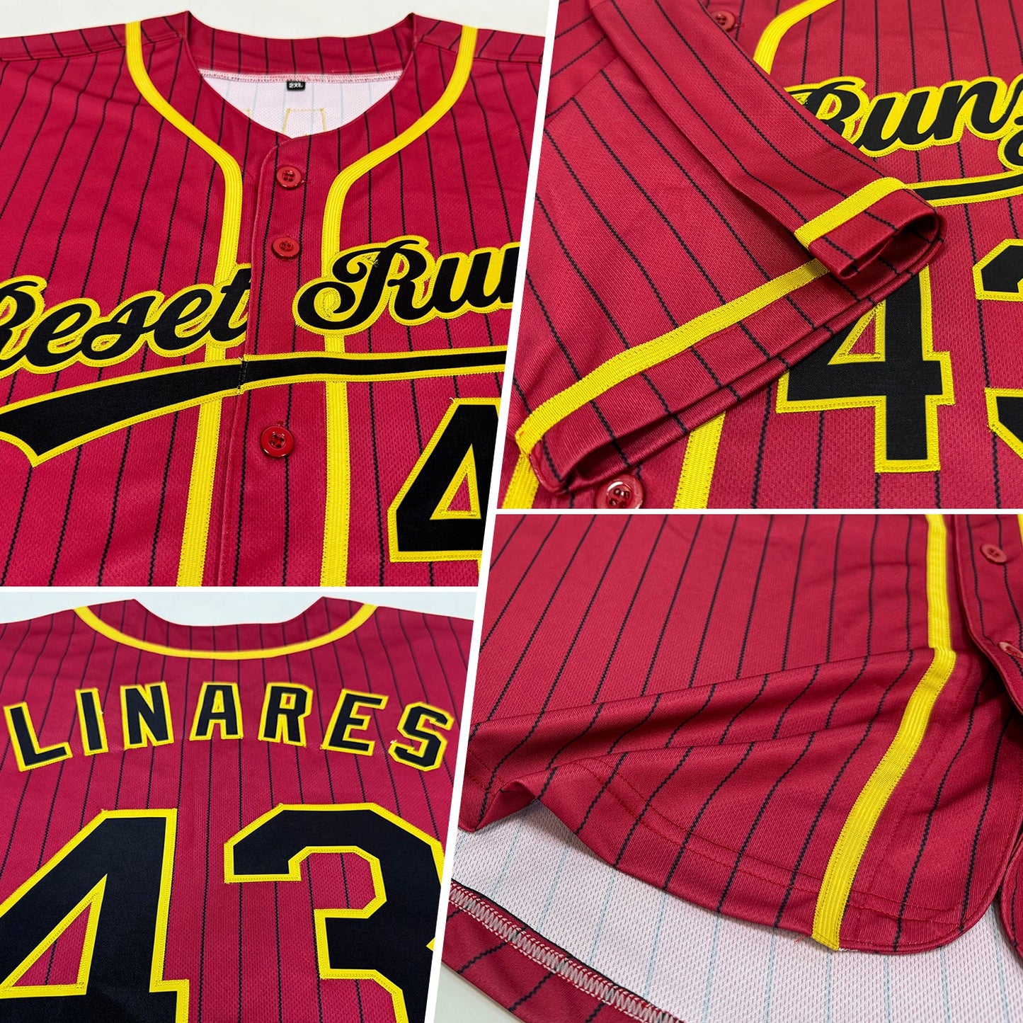 Custom Crimson Black Pinstripe Old Gold Authentic Baseball Jersey view 2