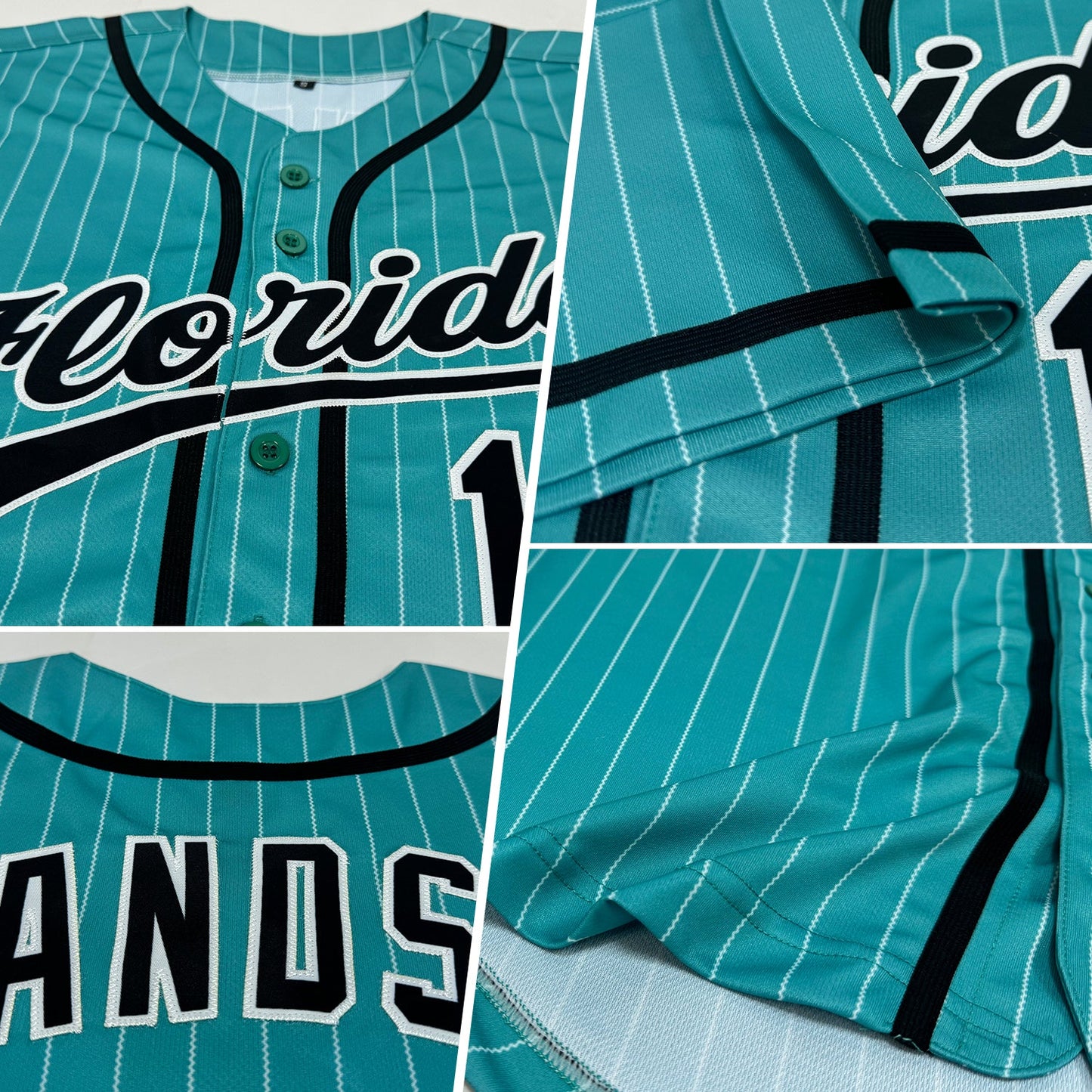 Custom Aqua White Pinstripe Black Authentic Baseball Jersey view 2