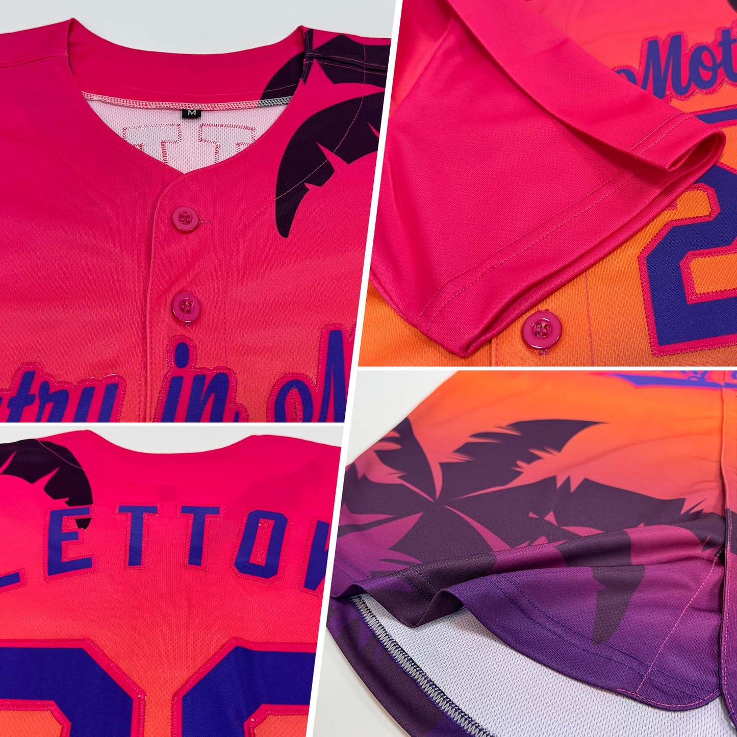 Custom Hot Pink Purple 3D Pattern Design Hawaii Palm Trees Authentic Baseball Jersey view 2