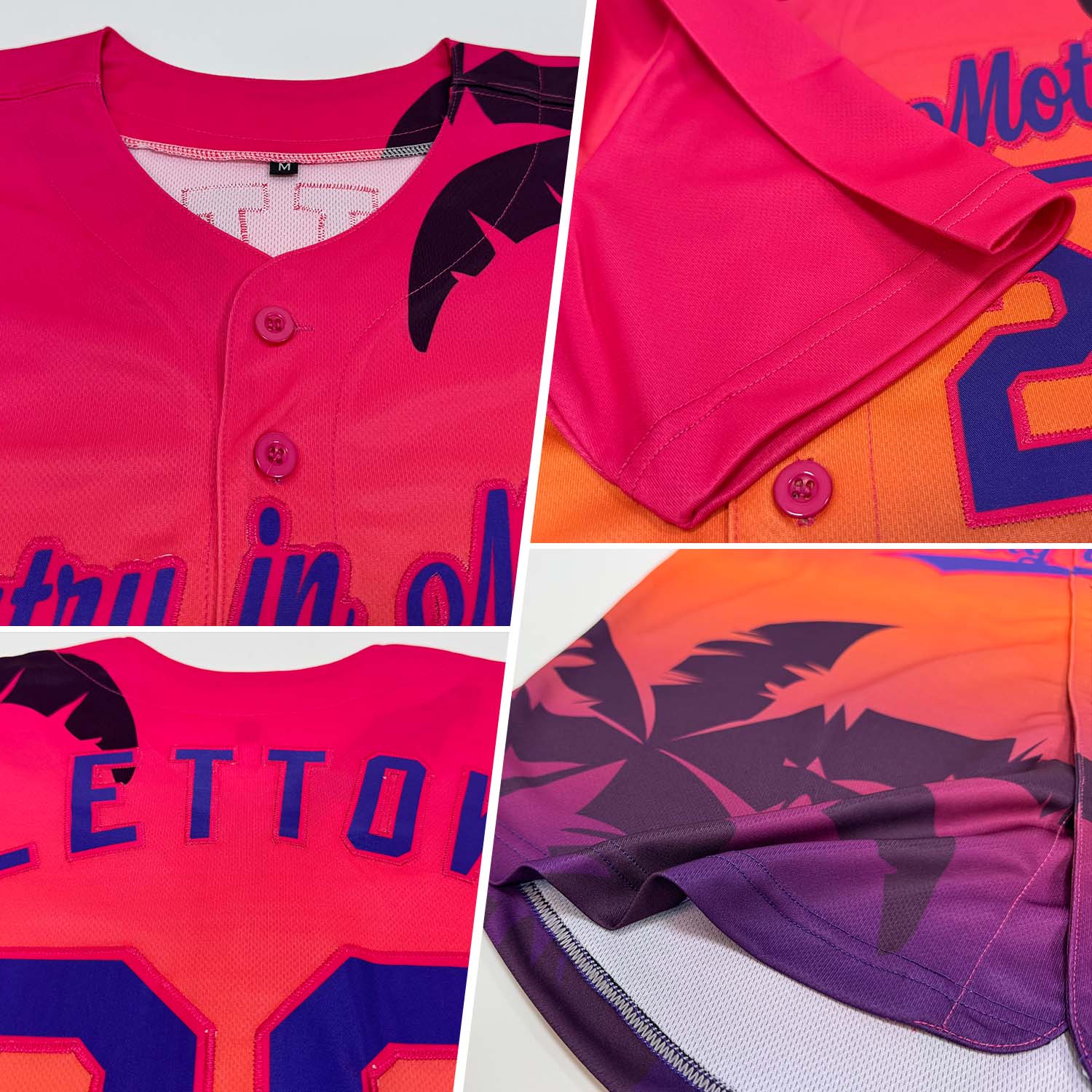 Custom Hot Pink Purple 3D Pattern Design Hawaii Palm Trees Authentic Baseball Jersey view 2