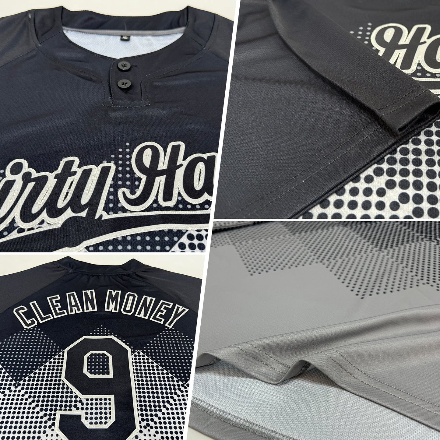 Custom Black Gray 3D Pattern Gradient Square Shapes Two-Button Unisex Softball Jersey view 2