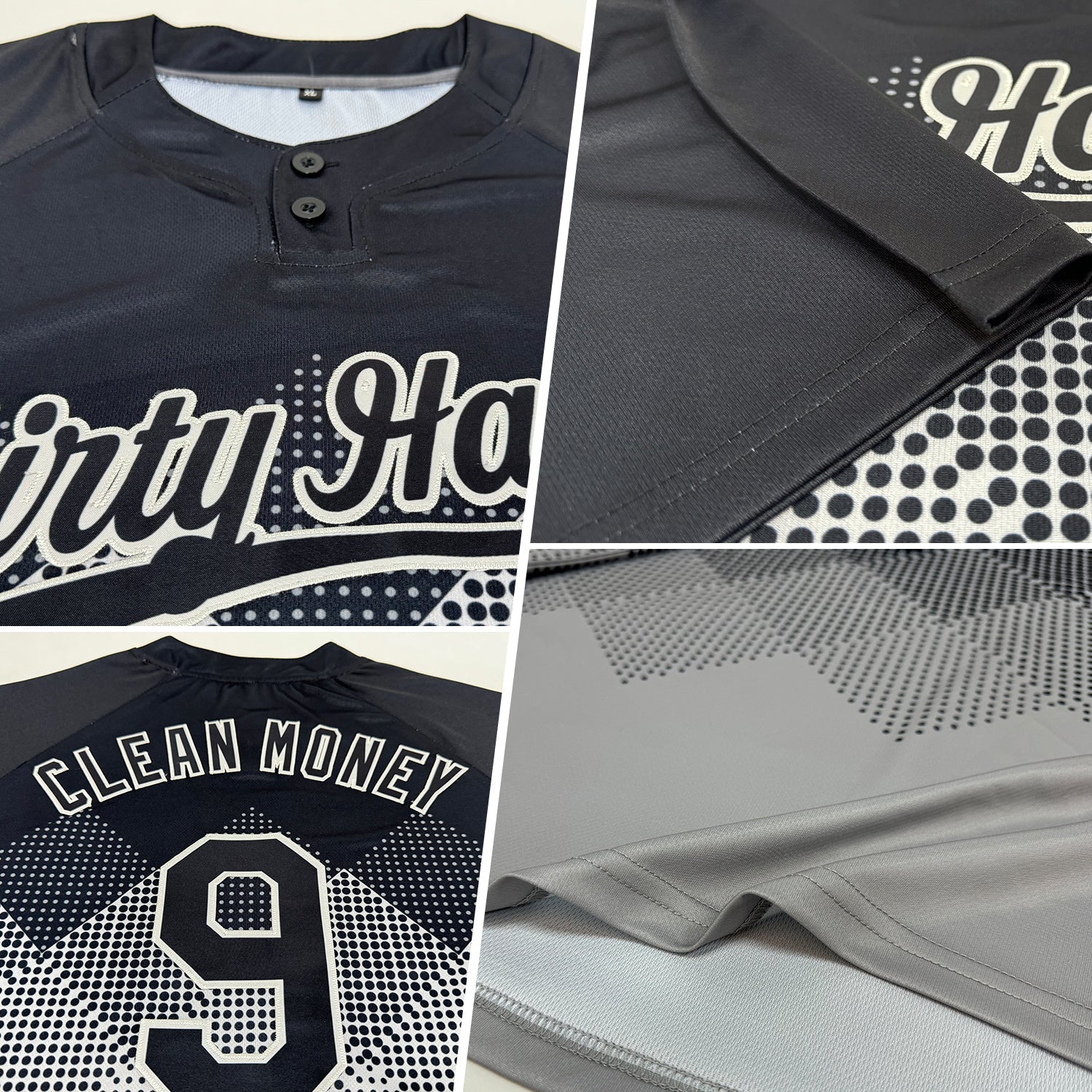 Custom Black Gray 3D Pattern Gradient Square Shapes Two-Button Unisex Softball Jersey view 2