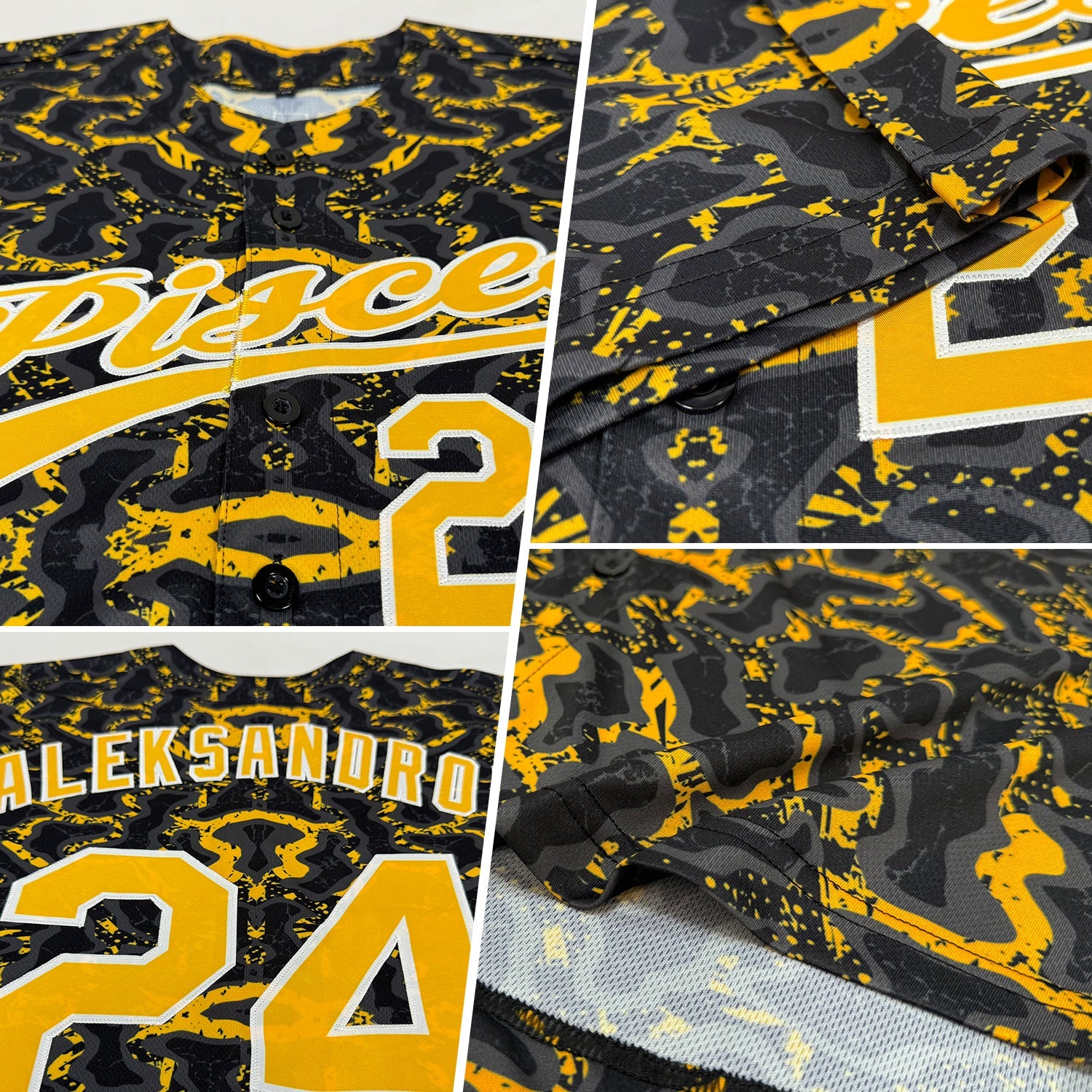 Custom Black Gold-White 3D Pattern Design Abstract Tiger And Zebra Authentic Baseball Jersey view 2