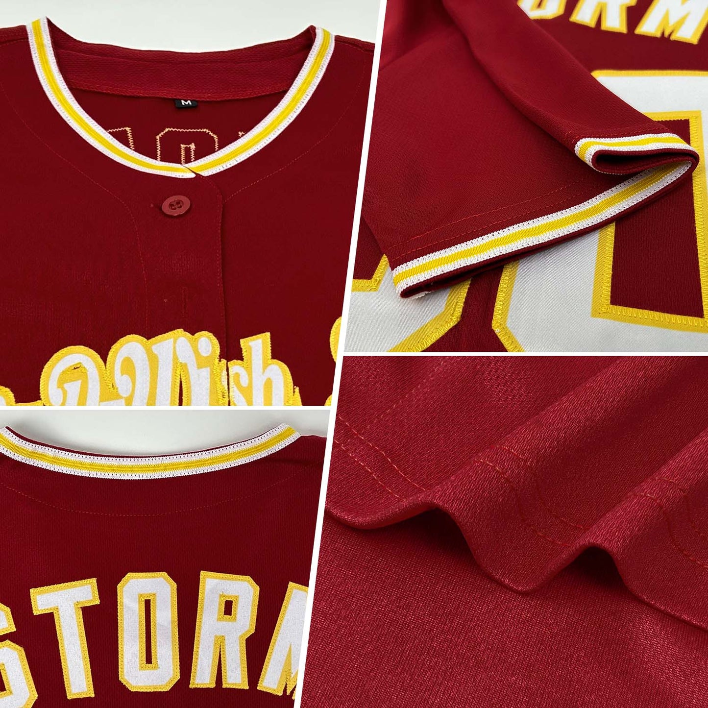 Custom Crimson White-Gold Authentic Baseball Jersey view 2