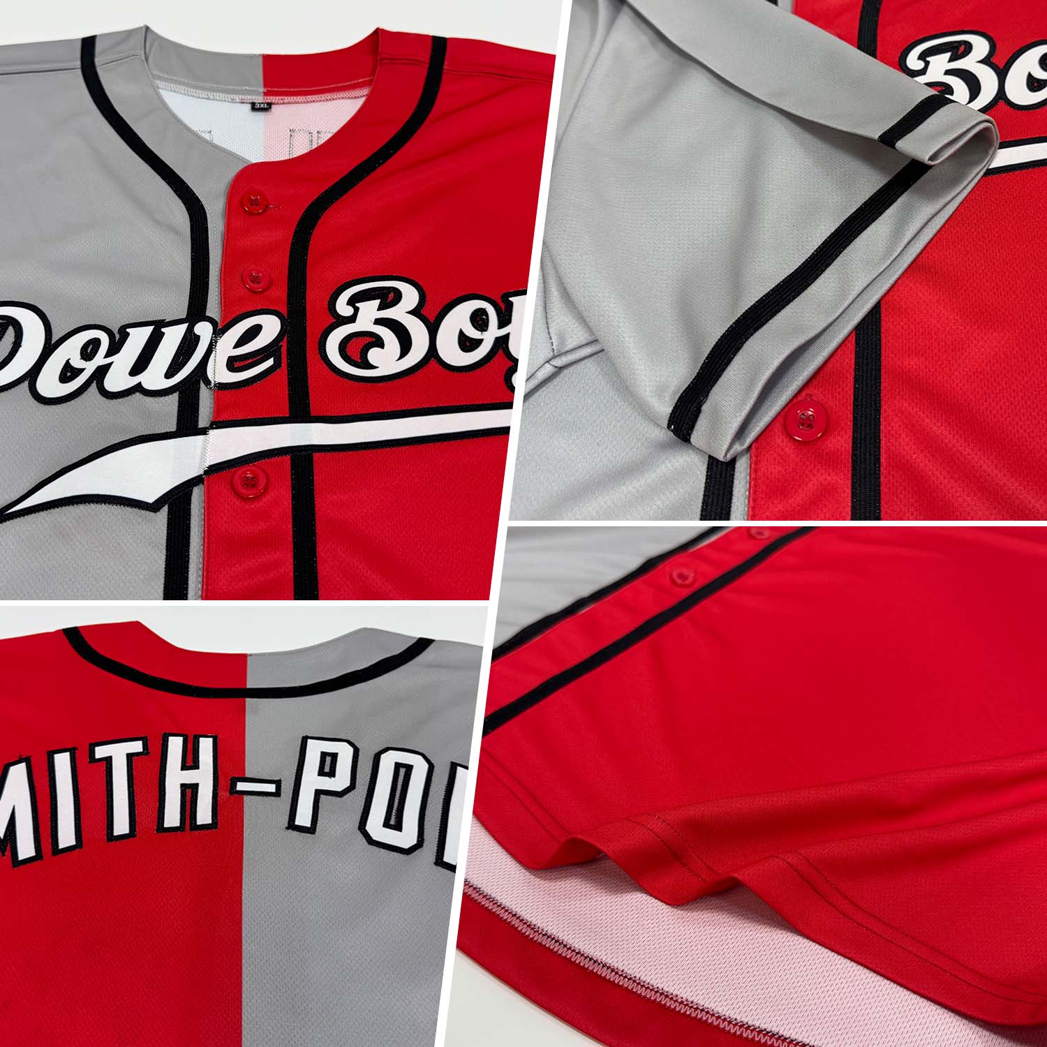 Custom Red Black-Gray Authentic Split Fashion Baseball Jersey view 2