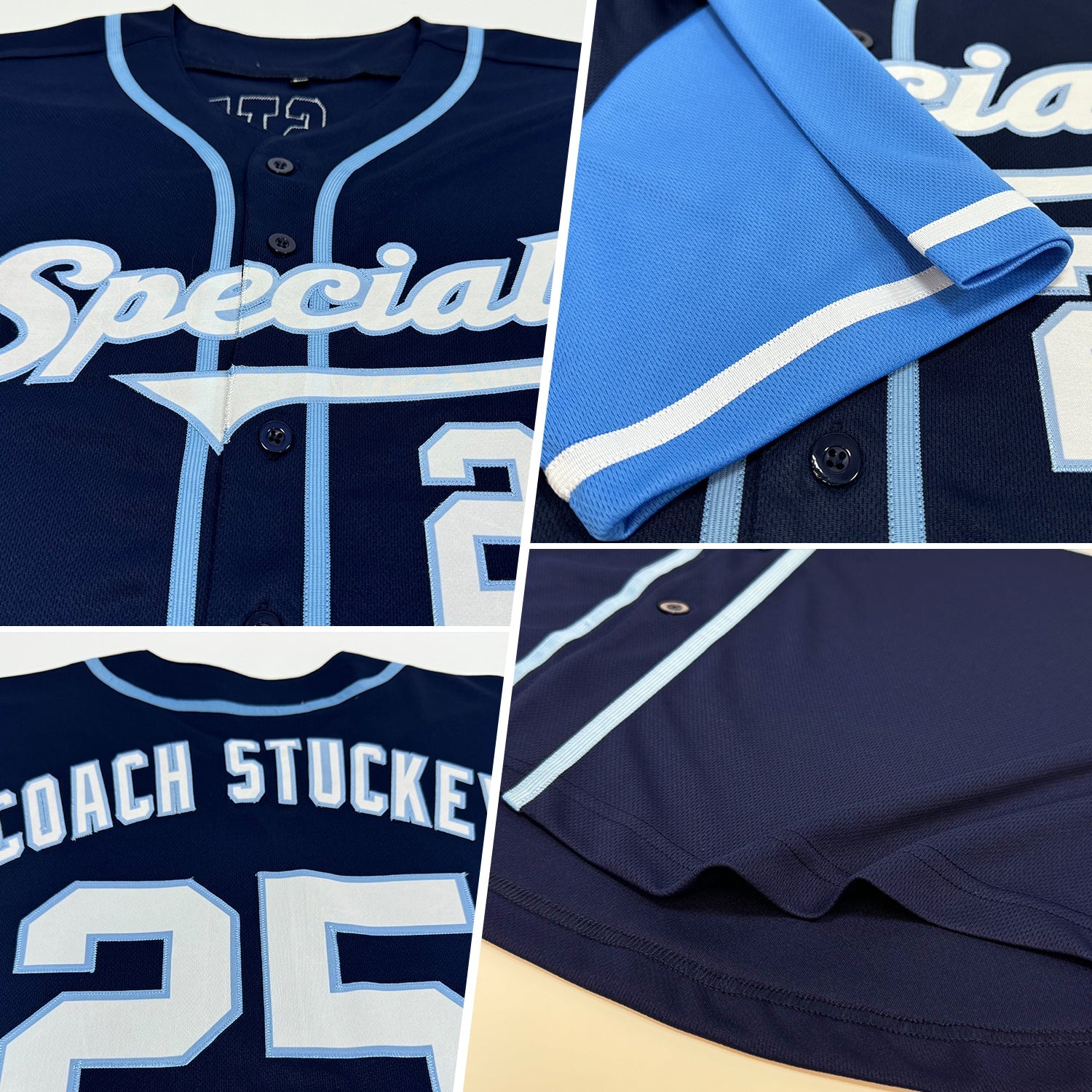 Custom Navy White-Light Blue Authentic Two Tone Baseball Jersey view 2