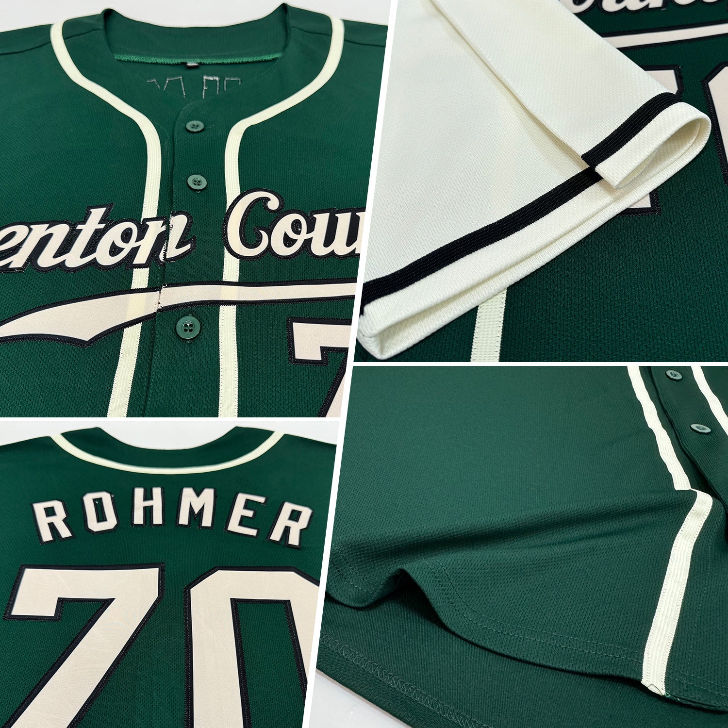 Custom Green Cream-Black Authentic Two Tone Baseball Jersey view 2