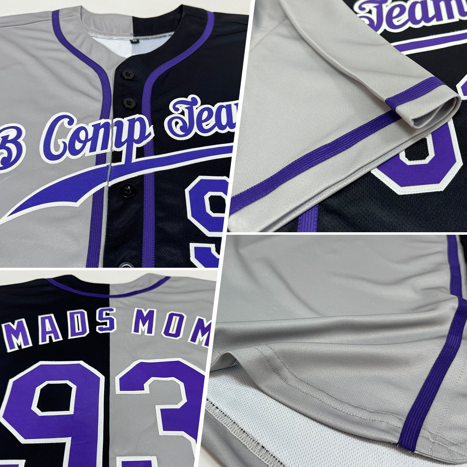 Custom Black Purple-Gray Authentic Split Fashion Baseball Jersey view 2