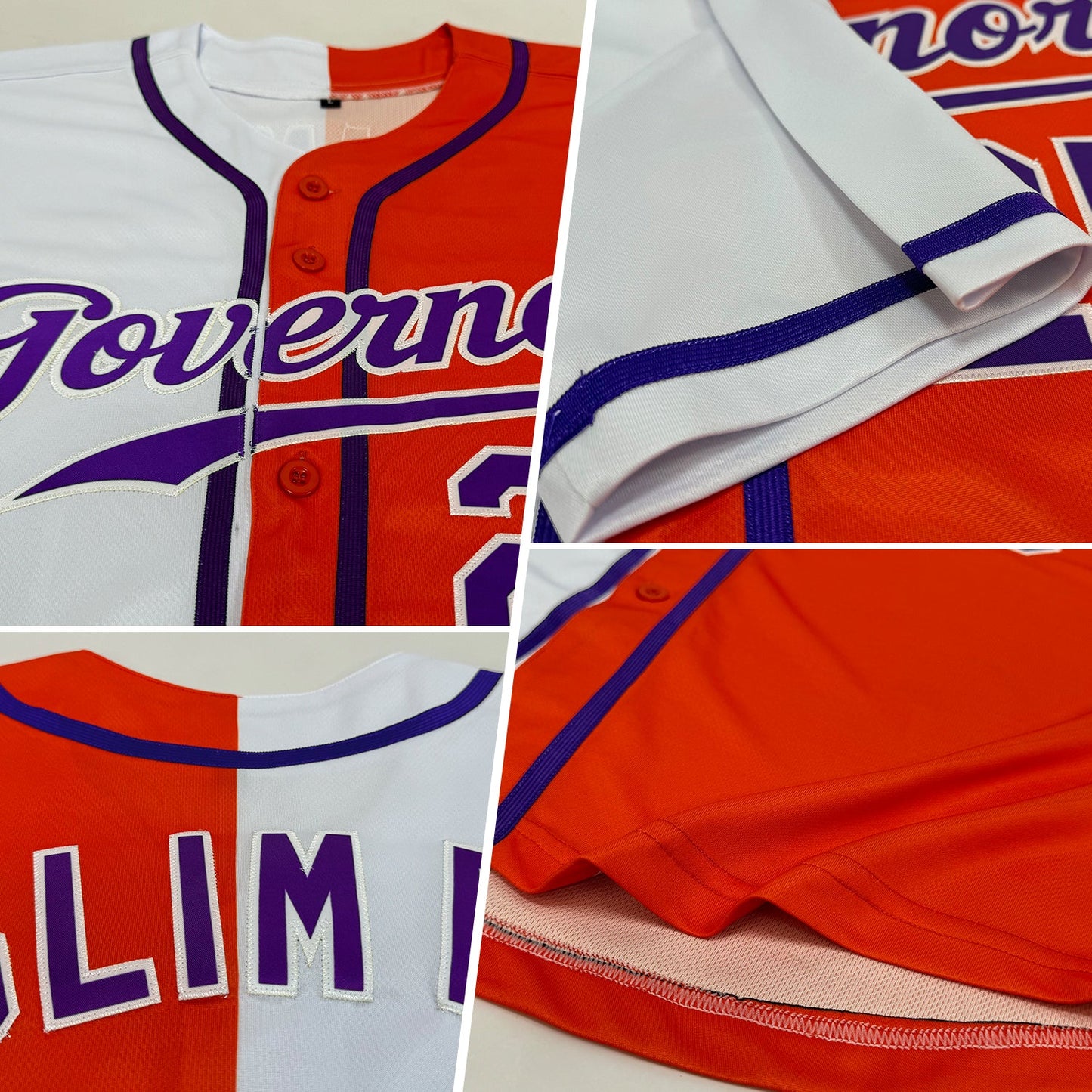Custom Orange Purple-White Authentic Split Fashion Baseball Jersey view 2